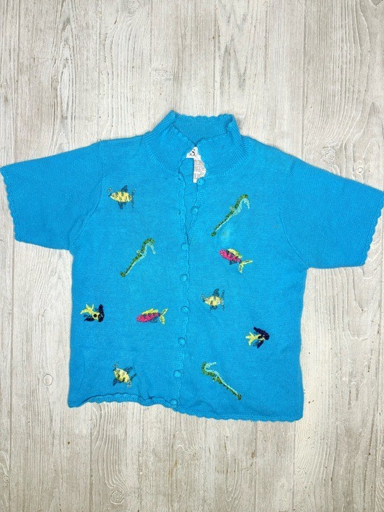 Vintage studio collection knit shirt sleeve sweater beaded tropical fish shirt s