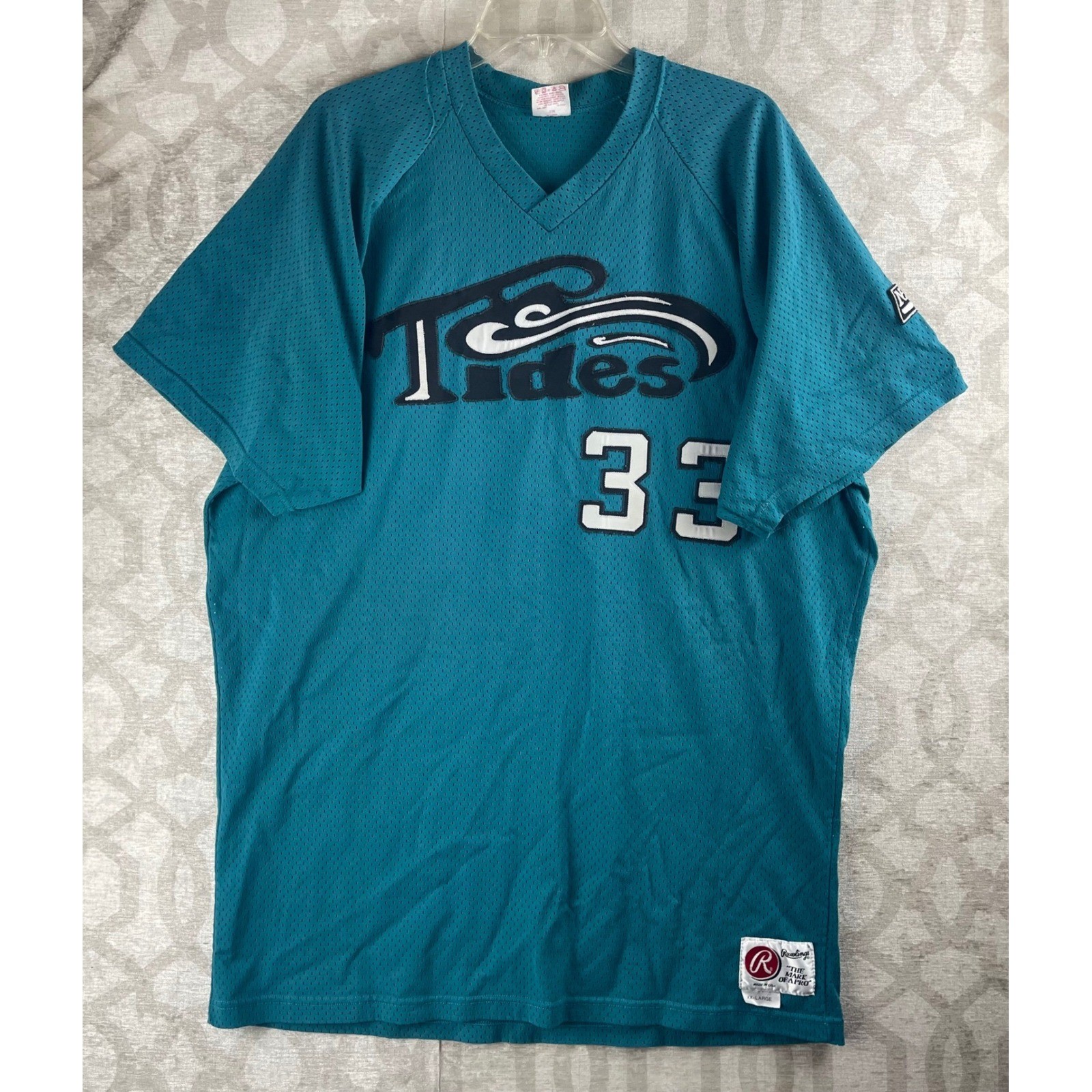 Rawlings Norfolk Tides Jersey Mens XXL Teal #33 Mesh Baseball MiLB Vintage USA
