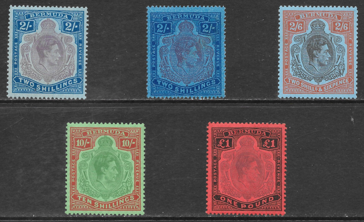 BERMUDA SCOTT 123 - 126, 128 - 1950/51 KING GEORGE VI ISSUES