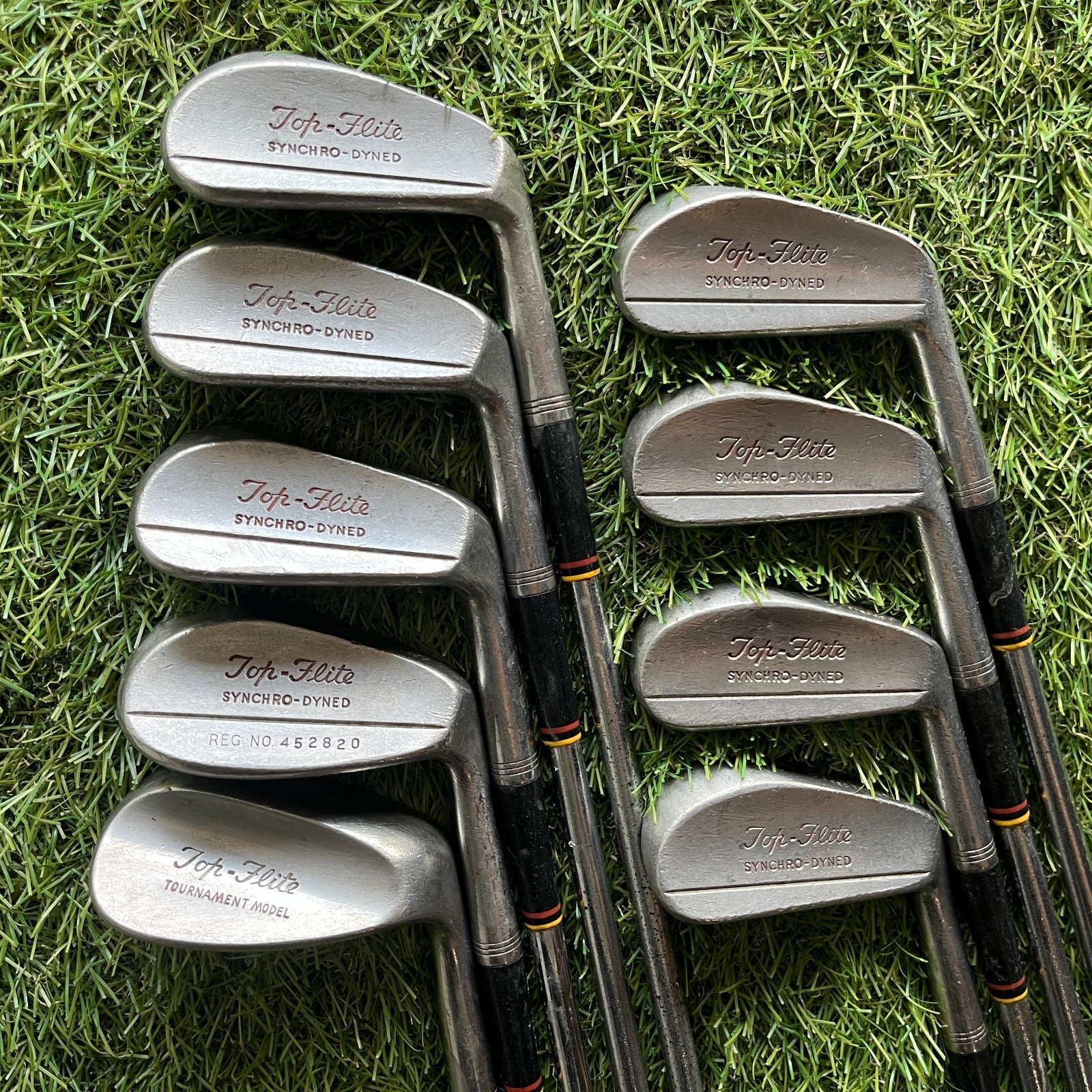 Vintage Spalding Top-Flite Synchro-Dyned Iron Set 2-Pw Leather Grips Blades Vintage Spalding Top-Flite Synchro-Dyned Iron Set 2-Pw Leather Grips Blades