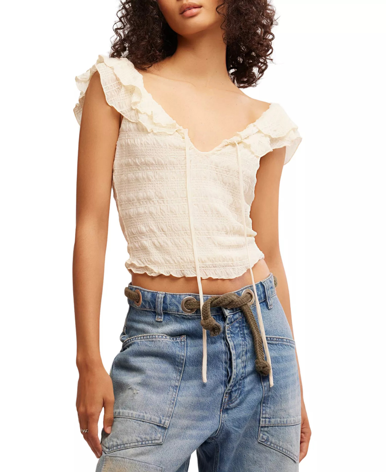 Free People Love You More Tee Ruffles Smocked Blouse S Free People Love You More Tee Ruffles Smocked Blouse S