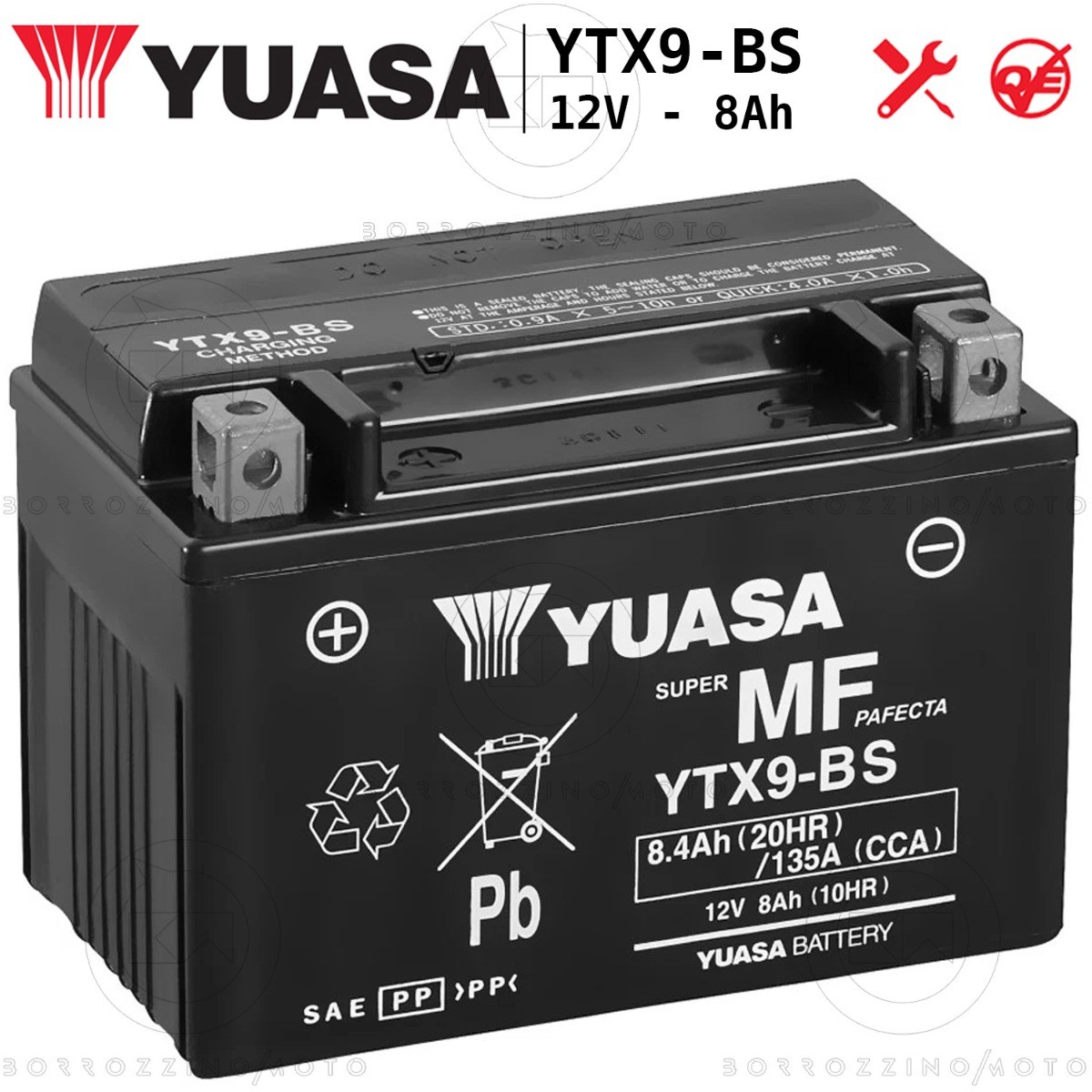YUASA YTX9-BS SEALED BATTERY 12V 8Ah MALAGUTI CIAK MASTER E3 125 2006-2008