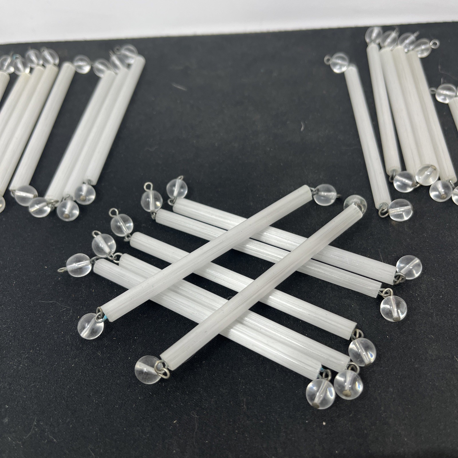 Vtg Frosted Glass Tube Chandelier Pendants Replacement Parts Lot Of 24 4.25” Box Vtg Frosted Glass Tube Chandelier Pendants Replacement Parts Lot Of 24 4.25” Box