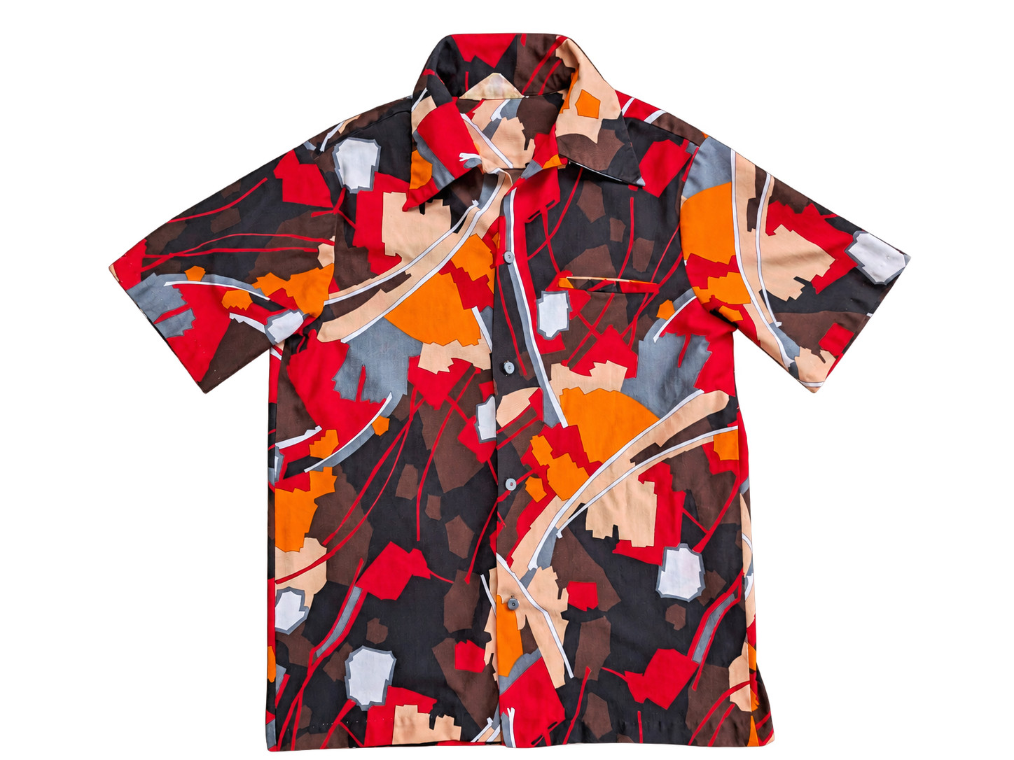 Vintage Sears Hawaii Mens Abstract Geometric Aloha Shirt Button Up 70s Retro M