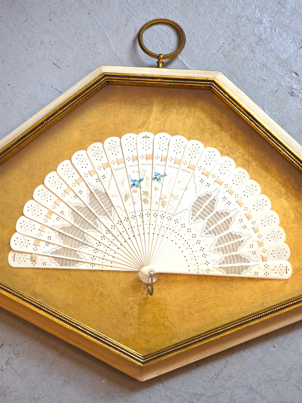 Stunning Framed Victorian Hand painted Folding Fan with intricate Detail 