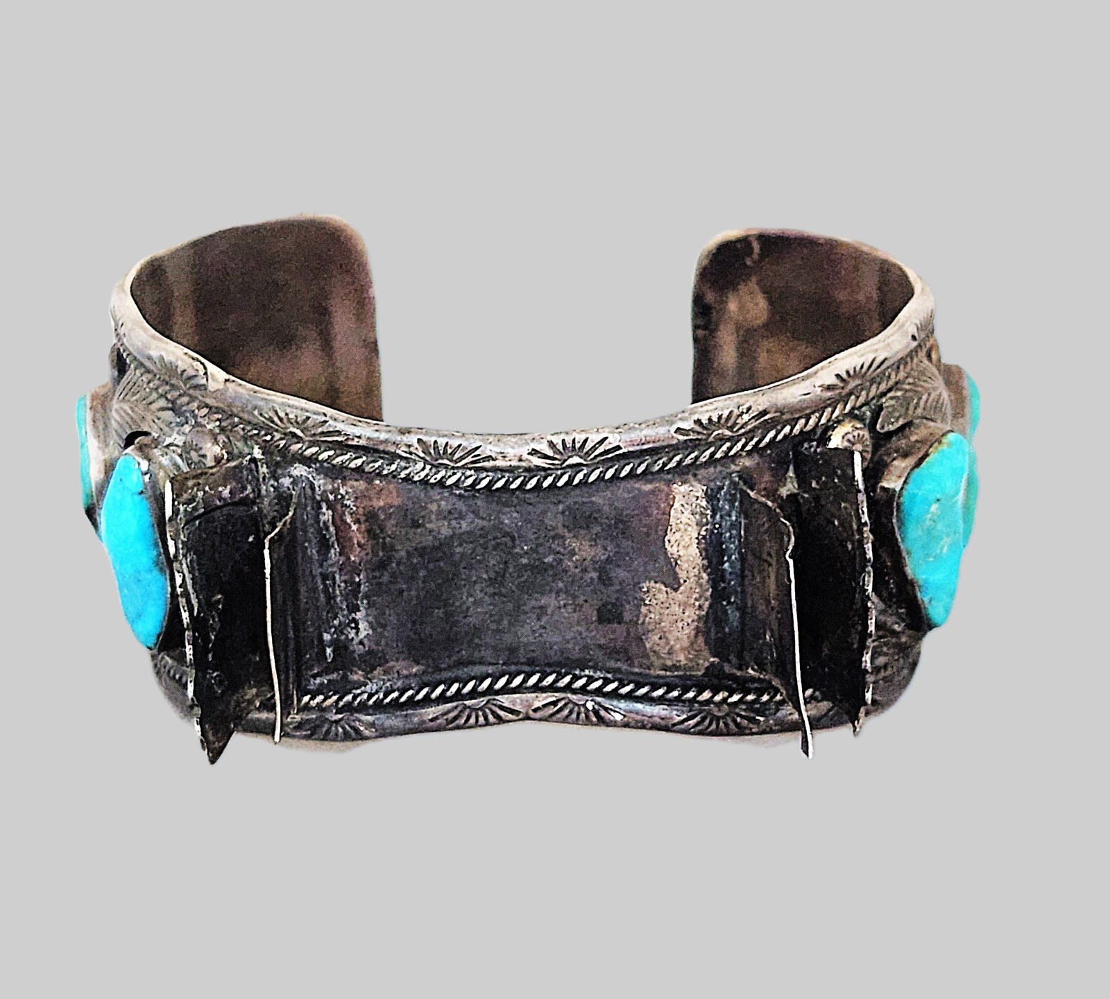 Vintage Jameson Lee Navajo Turquoise Nugget Sterling Silver Watch Cuff Bracelet