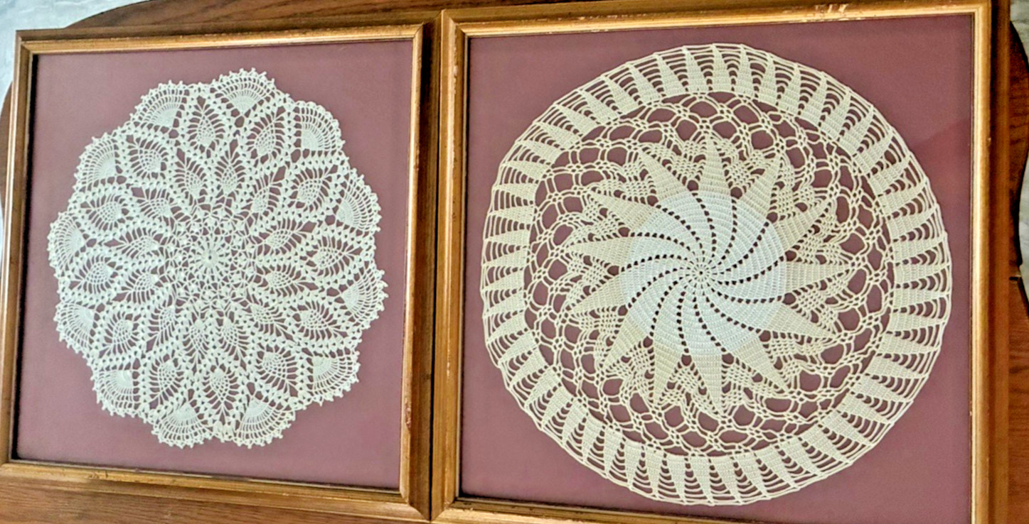 Set of 2 Antique Framed Doilies - Handmade Lace Cottage Core Set of 2 Antique Framed Doilies - Handmade Lace Cottage Core