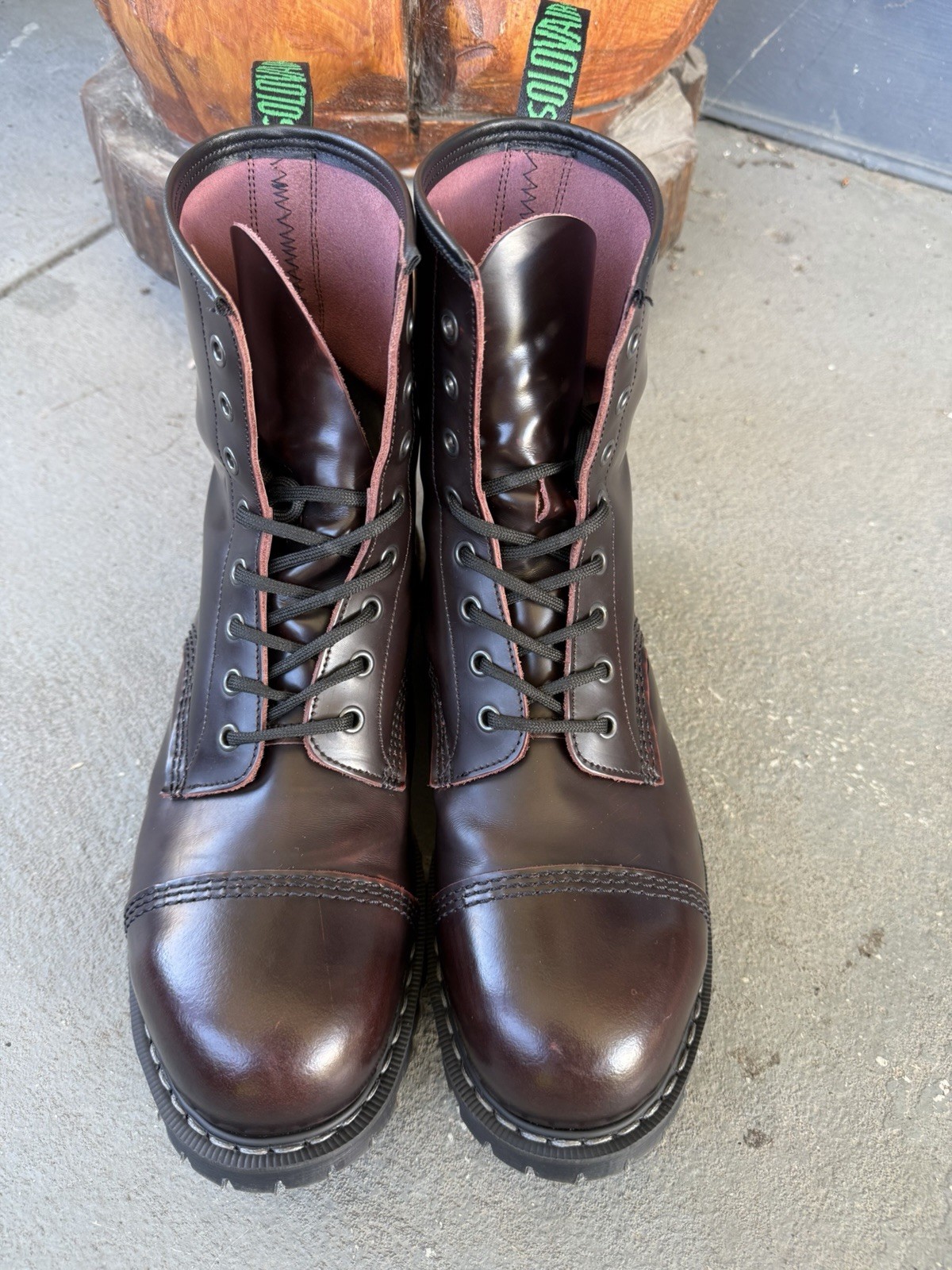 Solovair Derby Steel Toe Burgundy Rub-Off Leather Boots Solovair Derby Steel Toe Burgundy Rub-Off Leather Boots