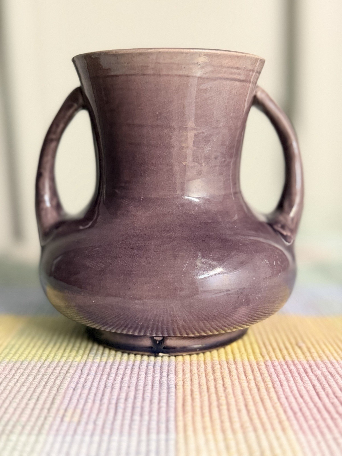 Antique Awaji Sanpei Japanese Art Pottery Vase Aubergine Purple JAPAN 4”
