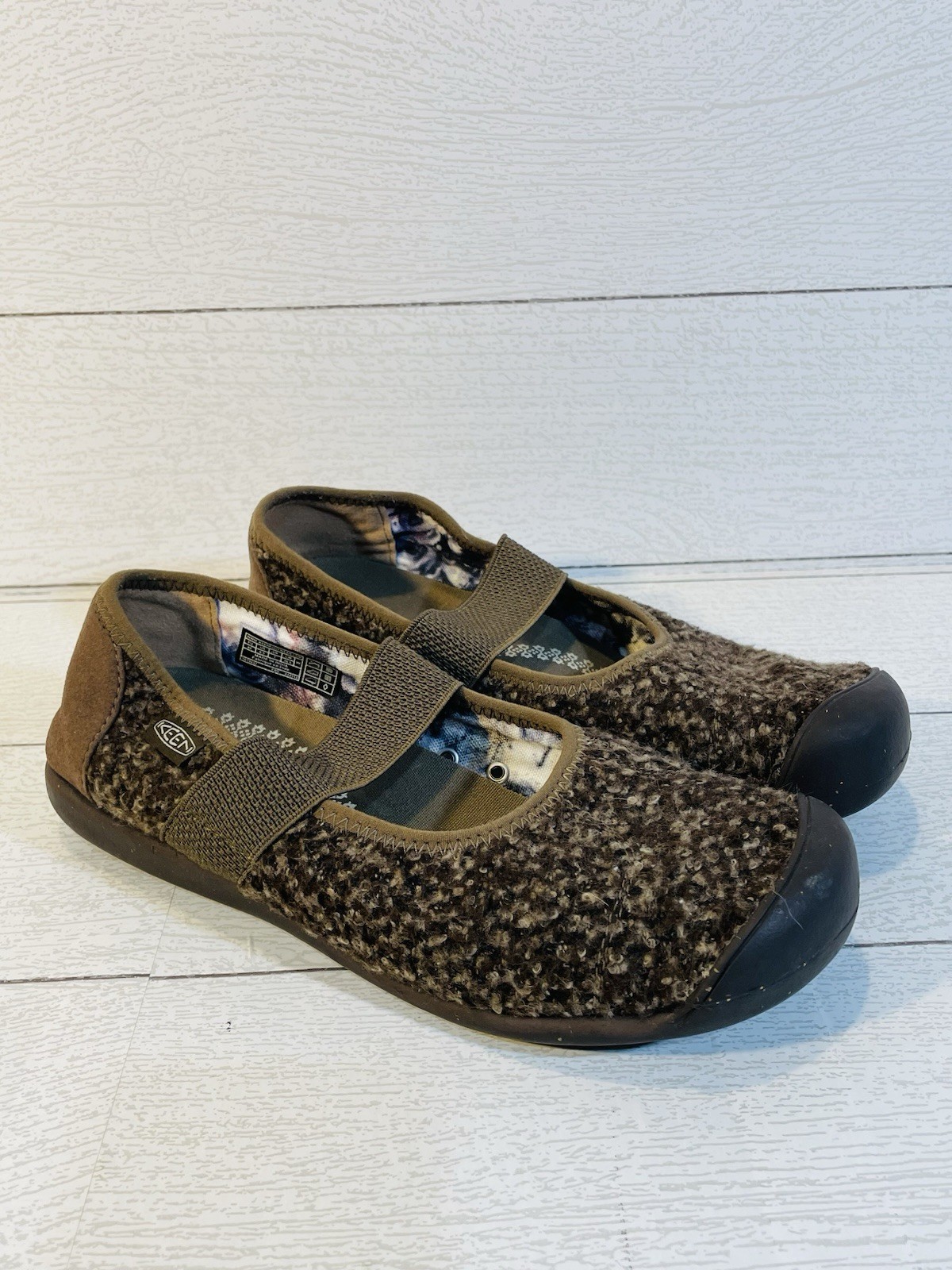 KEEN Sienna Womens 9.5 Brown MJ Textured Wool Mary Jane Flats Elastic Strap KEEN Sienna Womens 9.5 Brown MJ Textured Wool Mary Jane Flats Elastic Strap