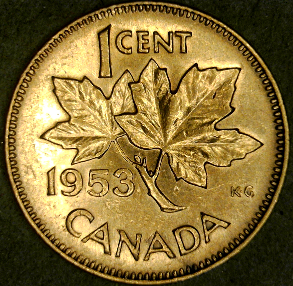 1953 Canada Cent AU Red-Brown SF Shoulder Fold Queen Elizabeth II
