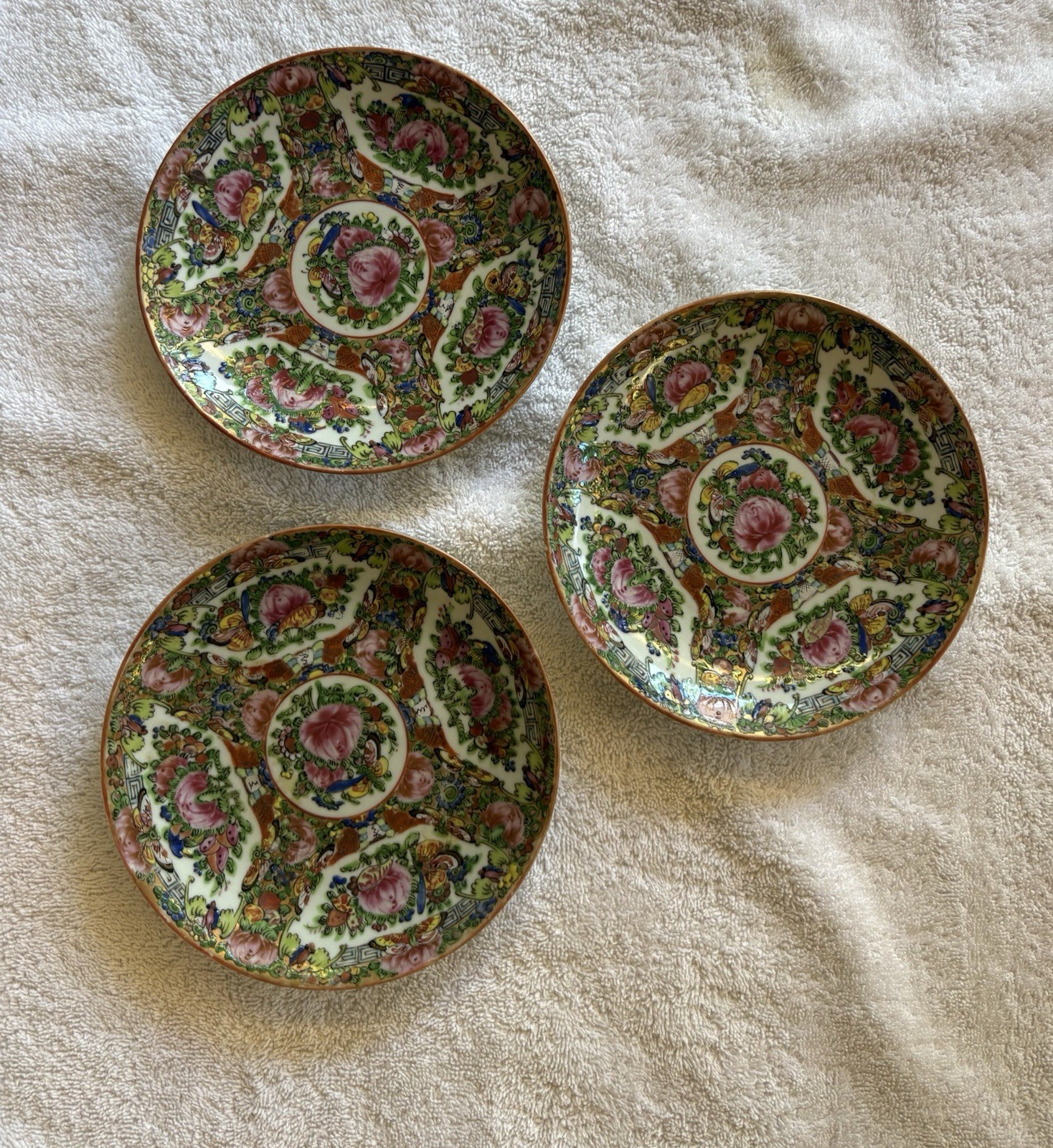 Lot Of Three Antique Chinese famille Rose Plates Late 19th Century