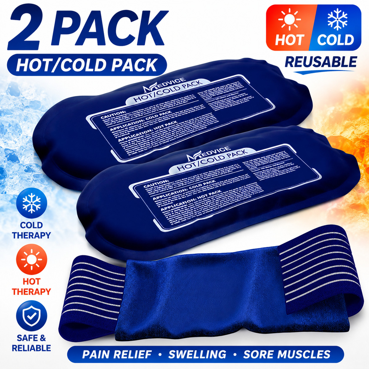 Ice Packs for Injuries Reusable (3-Piece Set) Hot and Cold Ice Pack Therapy Gel Ice Packs for Injuries Reusable (3-Piece Set) Hot and Cold Ice Pack Therapy Gel