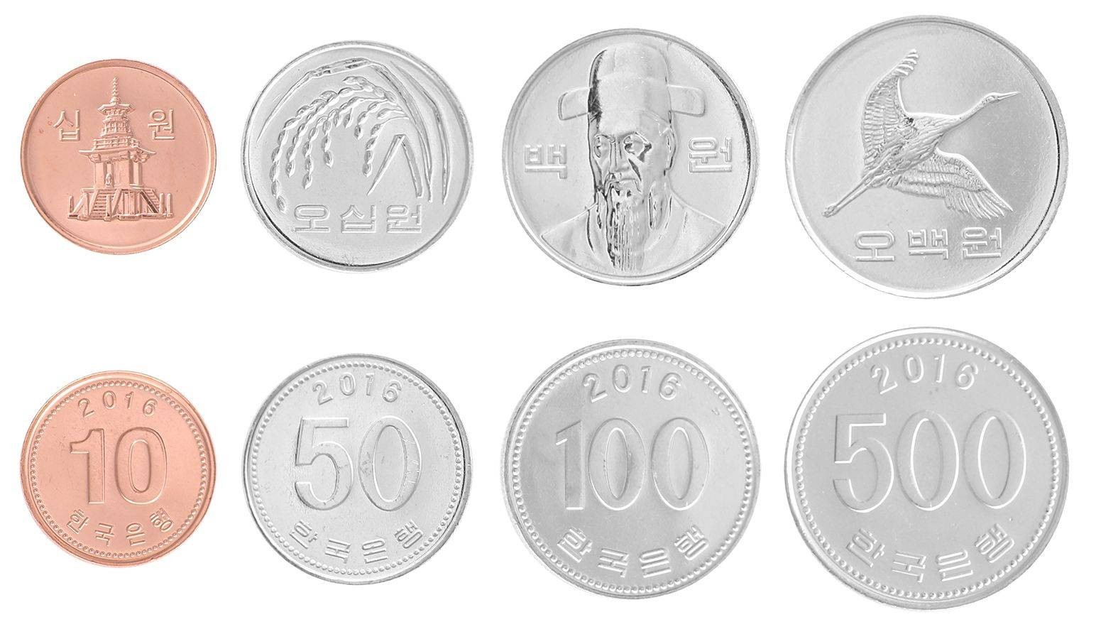 South Korea 10-500 Won, 4 Pieces Set, 2016, Mint South Korea 10-500 Won, 4 Pieces Set, 2016, Mint