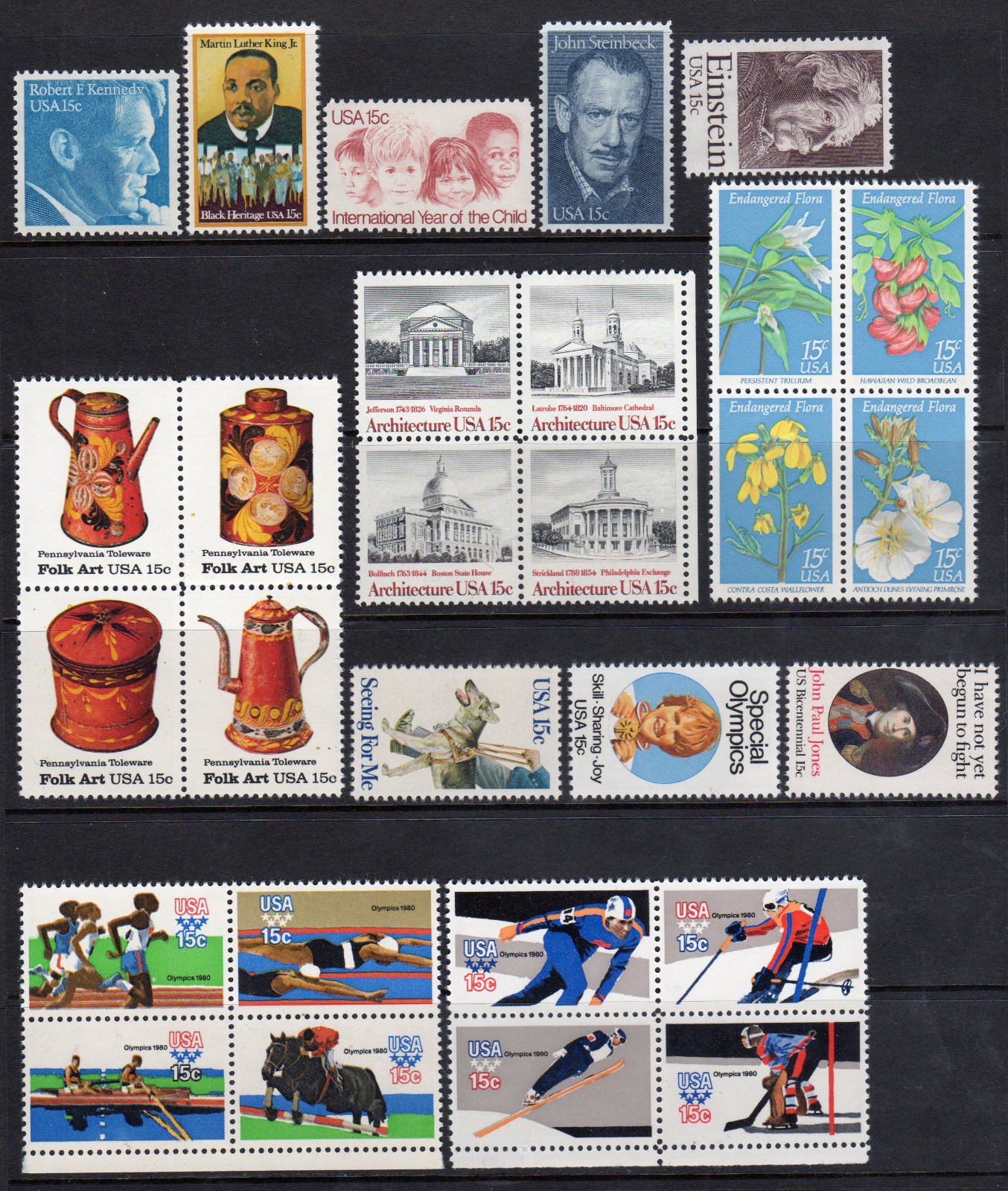 US 1979 Complete Year Set 33 1770-1802 w/ Blocks MLK Olympic Santa MNH