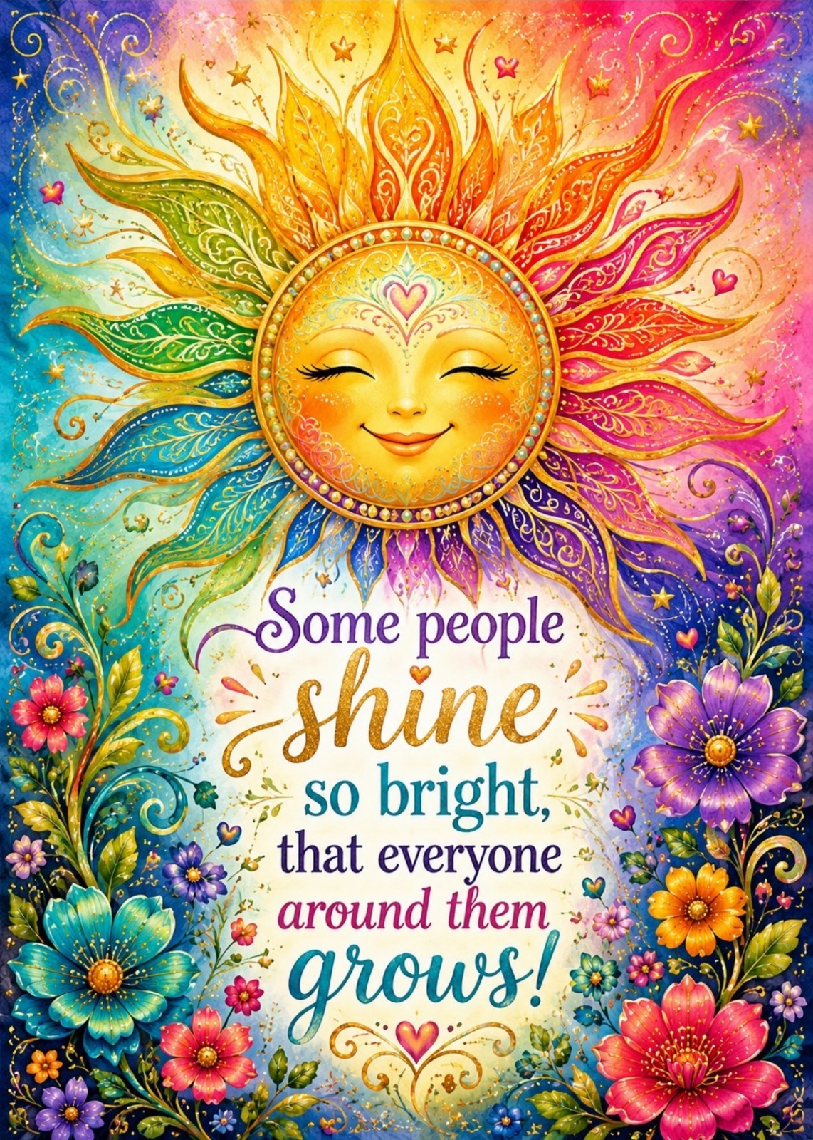 Rainbow Sun Friendship Card - Your Kindness Makes Everyone Around You Grow