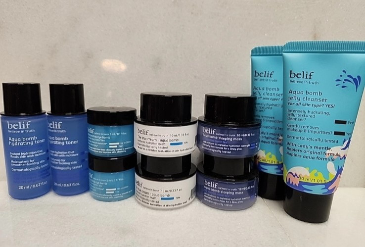 10 PIECE- belif -Sleeping Mask, True Cream,  Toner, Moisturizing Eye Bomb, Wash