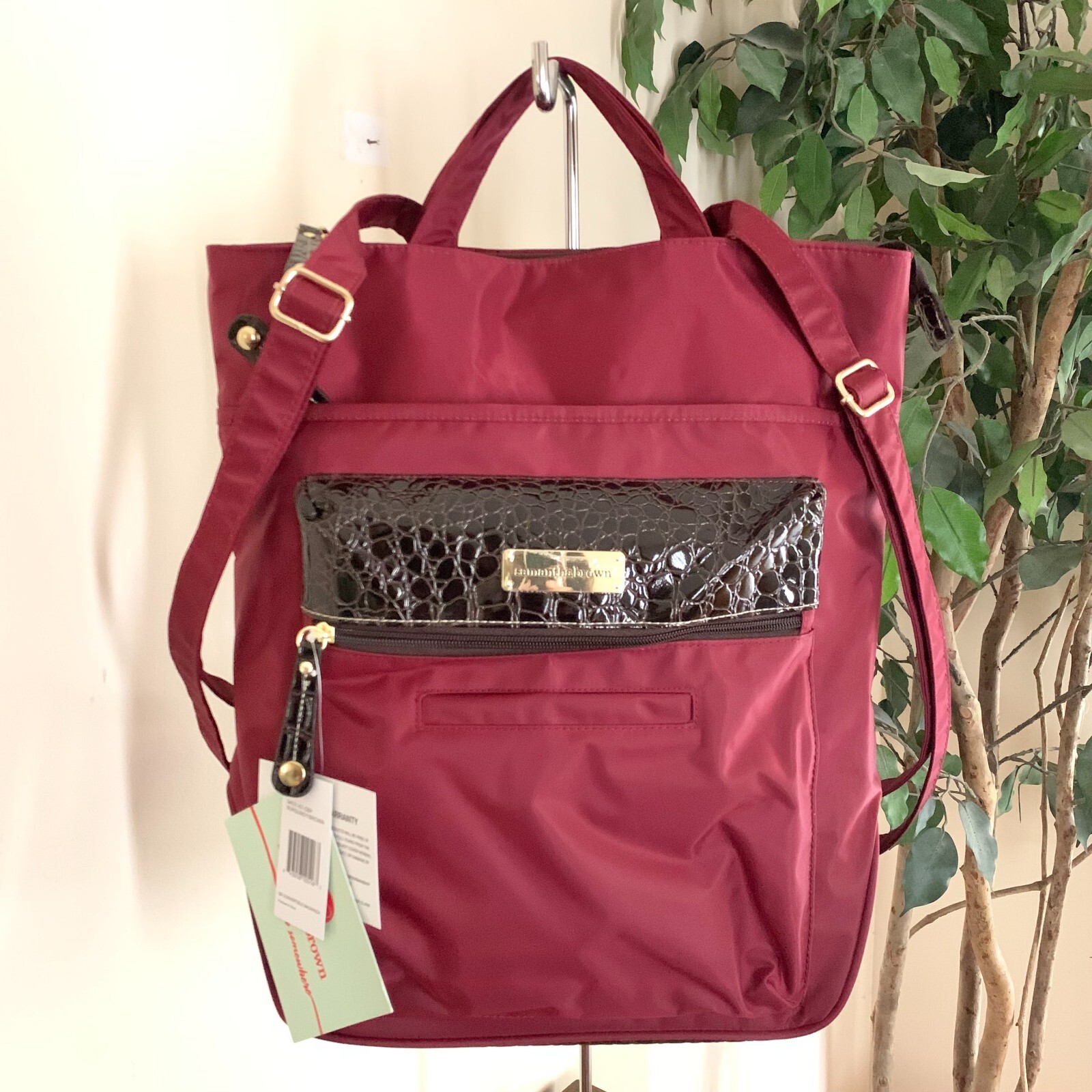 Samantha Brown Convertible Backpack Burgundy Nylon Croco Embossed Laptop Bag NWT Samantha Brown Convertible Backpack Burgundy Nylon Croco Embossed Laptop Bag NWT