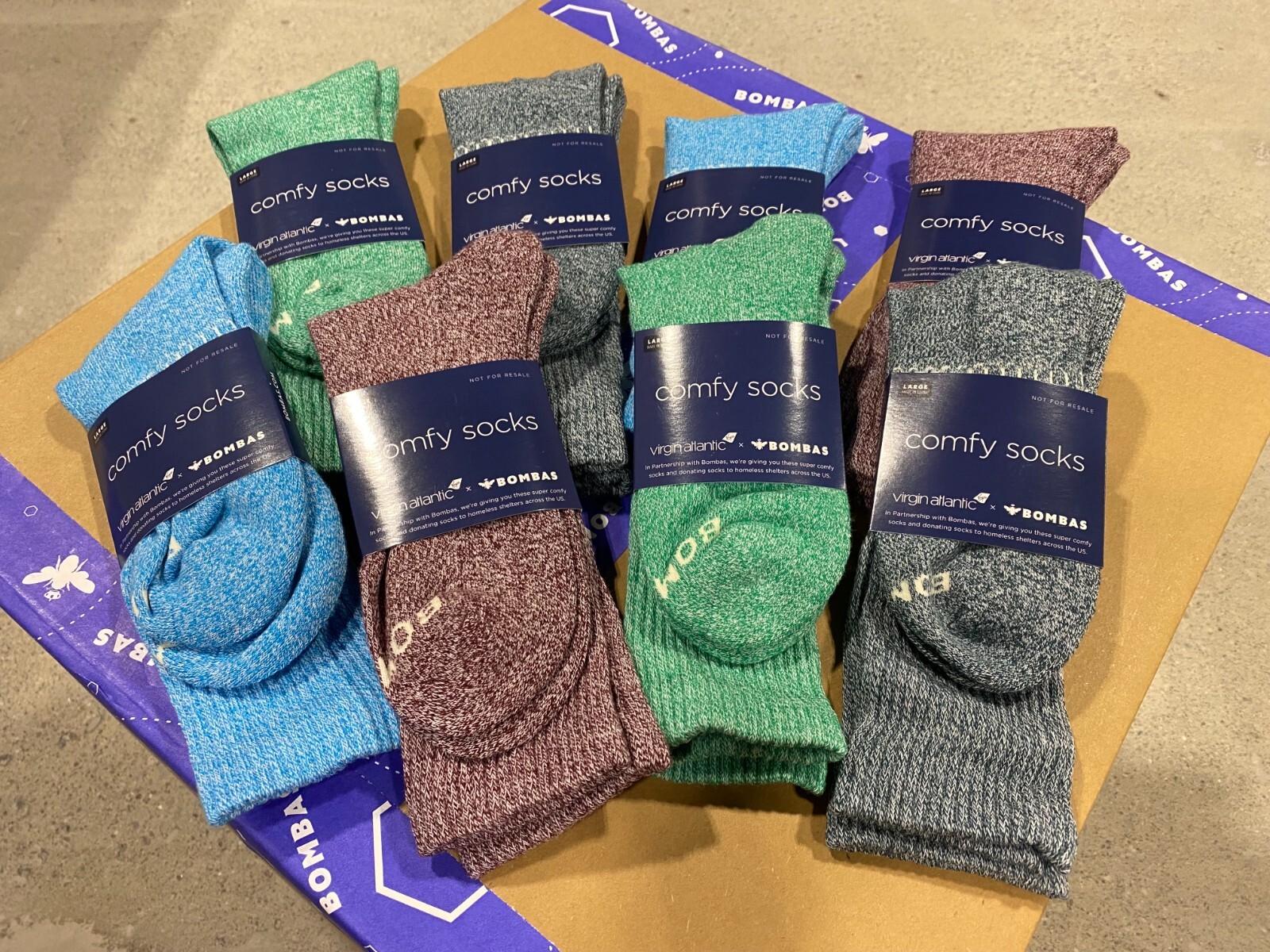Bombas Calf Socks Large Cool Marl Assorted 8-Pack | Virgin Atlantic | NWT