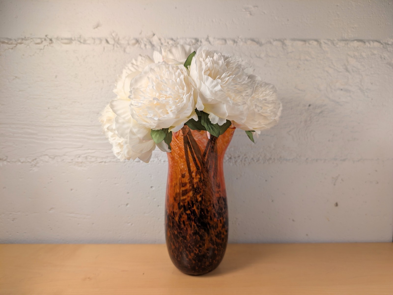 Large Signed Studio Art Glass Vase 2010 Tortoise Shell Orange 11\