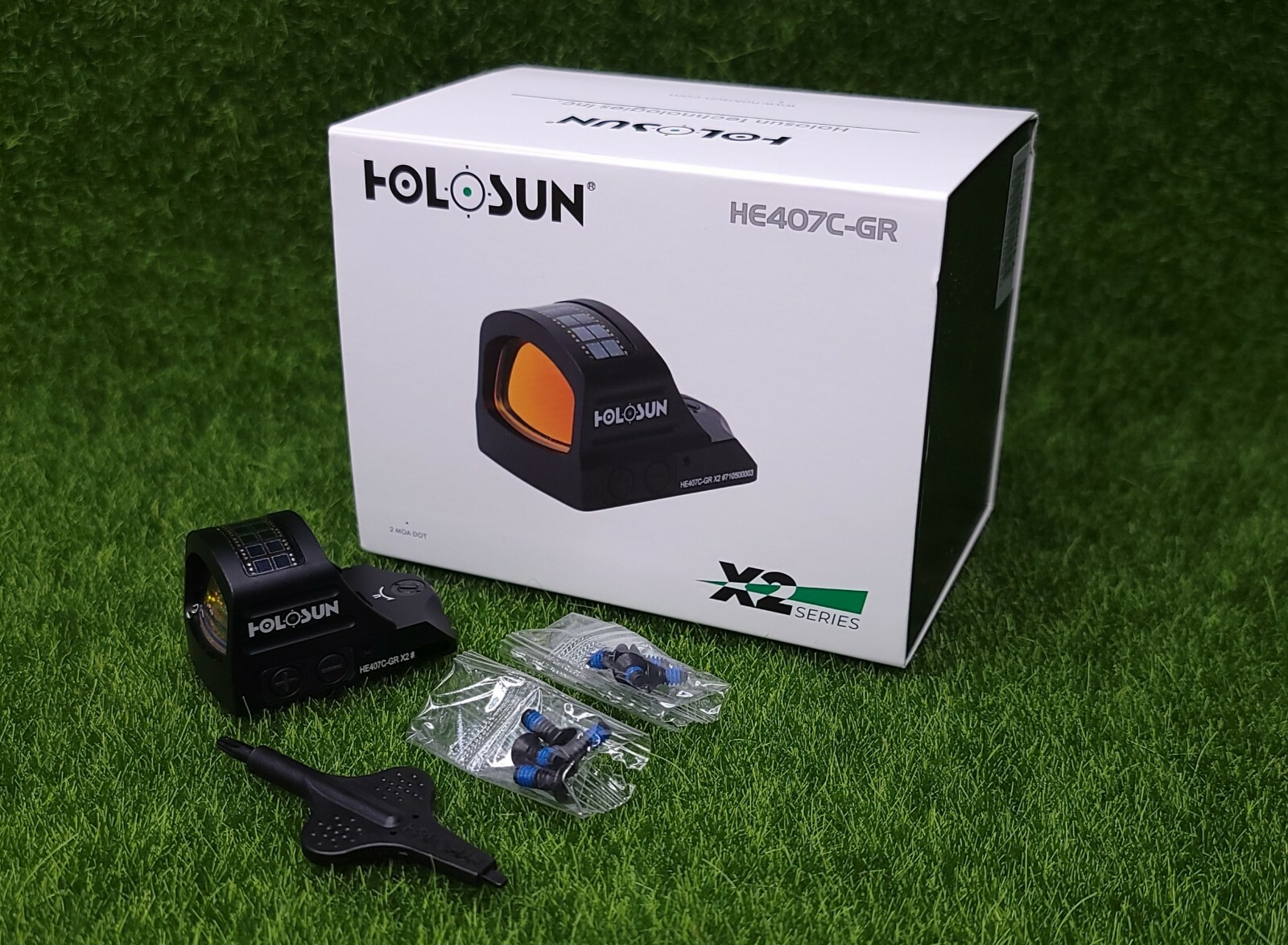 Holosun 2 MOA Green Dot Open Solar Reflex Sight, RMR Footprint - HE407C-GR X2