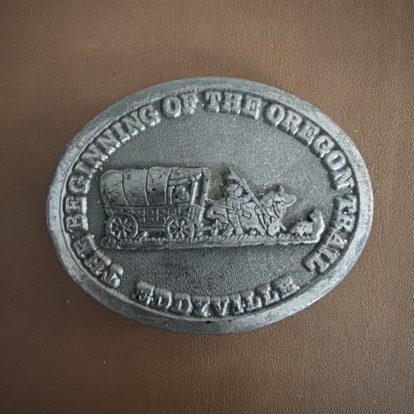 Vintage Eddyville Iowa Belt Buckle The Beginning Of The Oregon Trail Made In USA