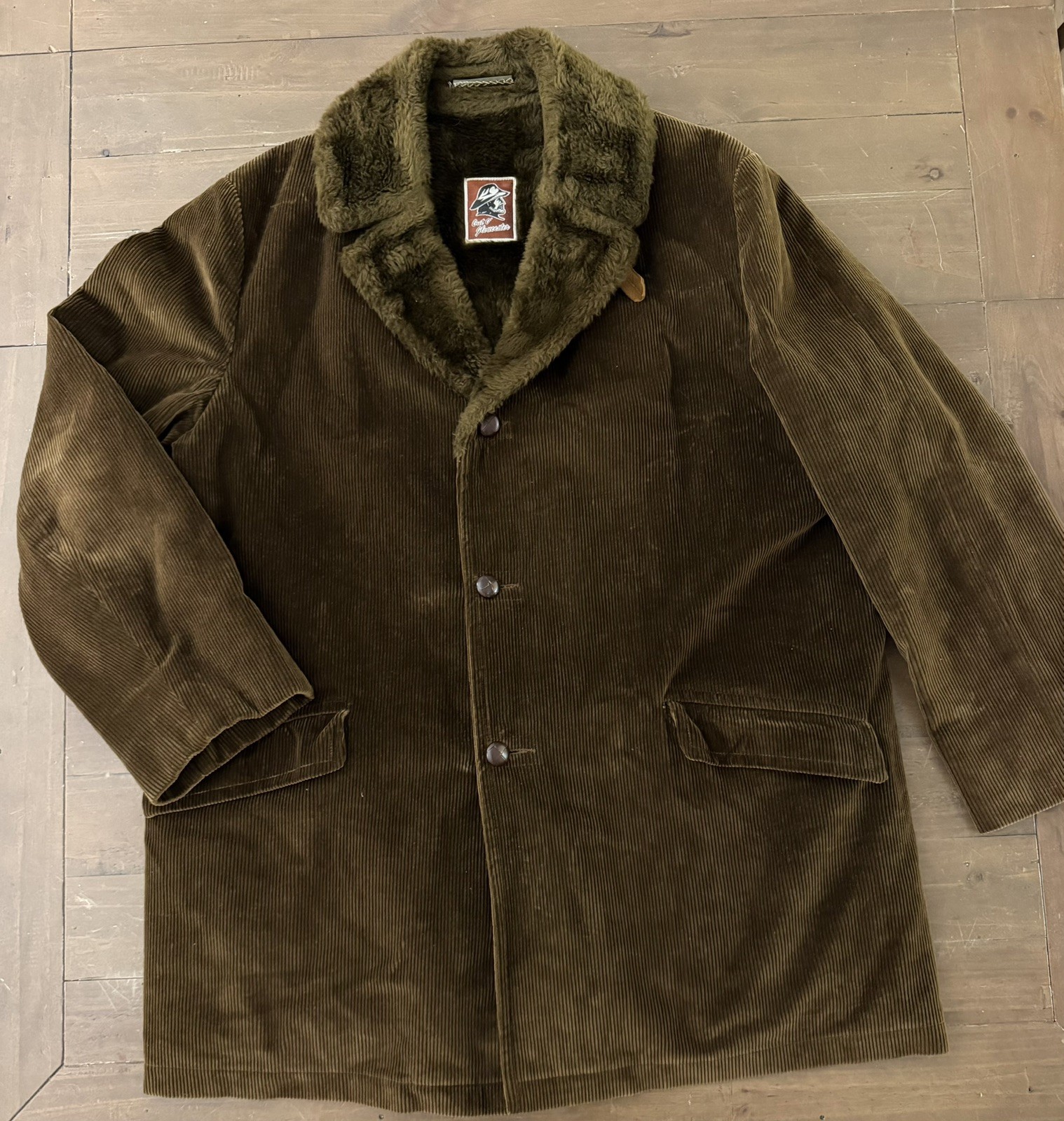Vtg Mighty Mac Mac-Cord Corduroy Jacket Faux Fur Lined Brown Mens 46