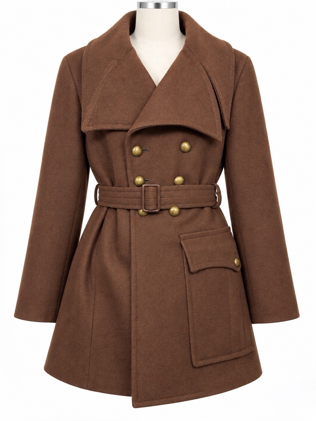 VTG 70s Montgomery Ward Wool Chocolate Brown Belt Double-Breasted Coat Unisex 44 VTG 70s Montgomery Ward Wool Chocolate Brown Belt Double-Breasted Coat Unisex 44