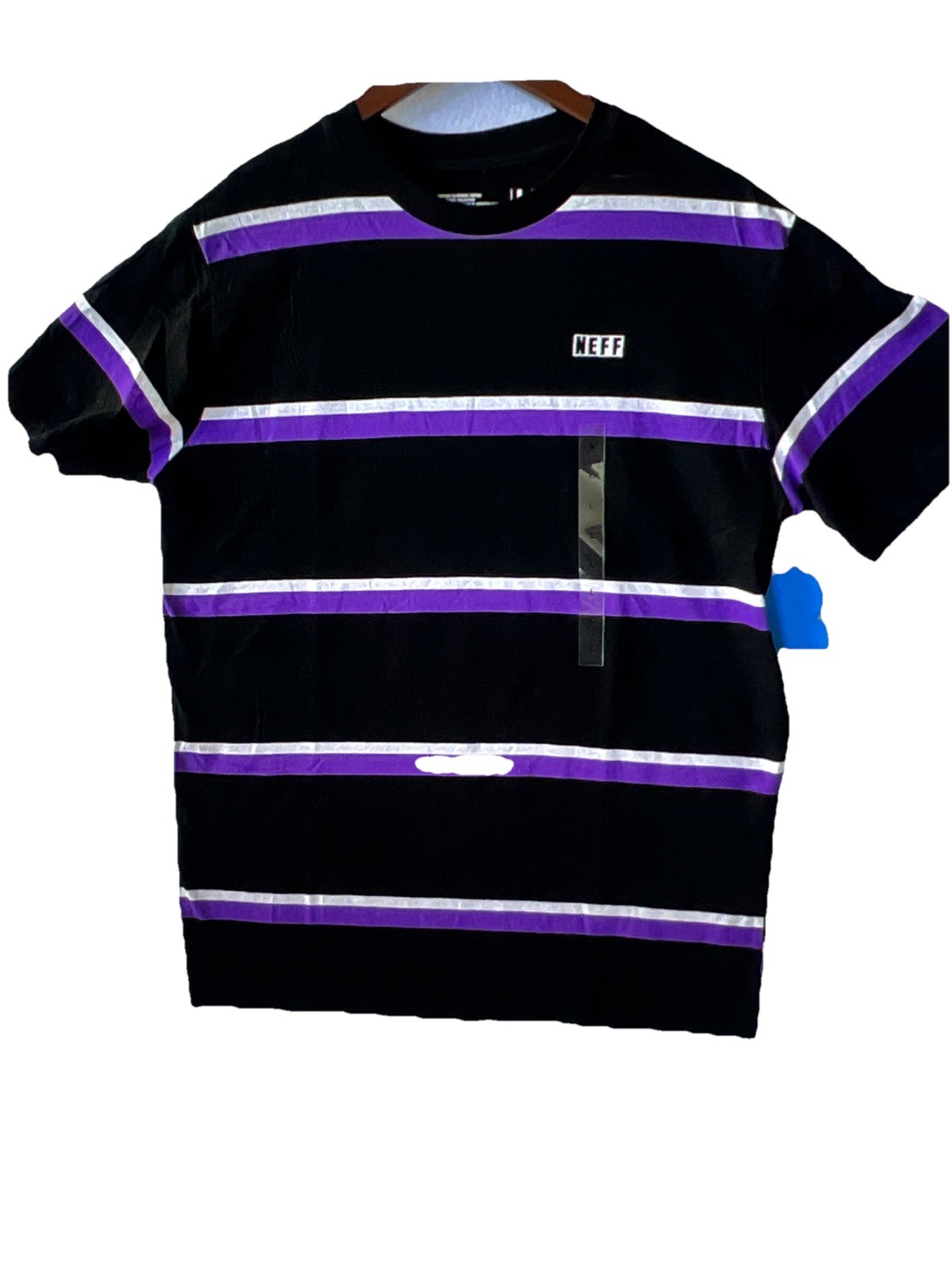 NEW Neff Sorenson Black Purple Striped Short Sleeve T-Shirt Men\'s Size Large