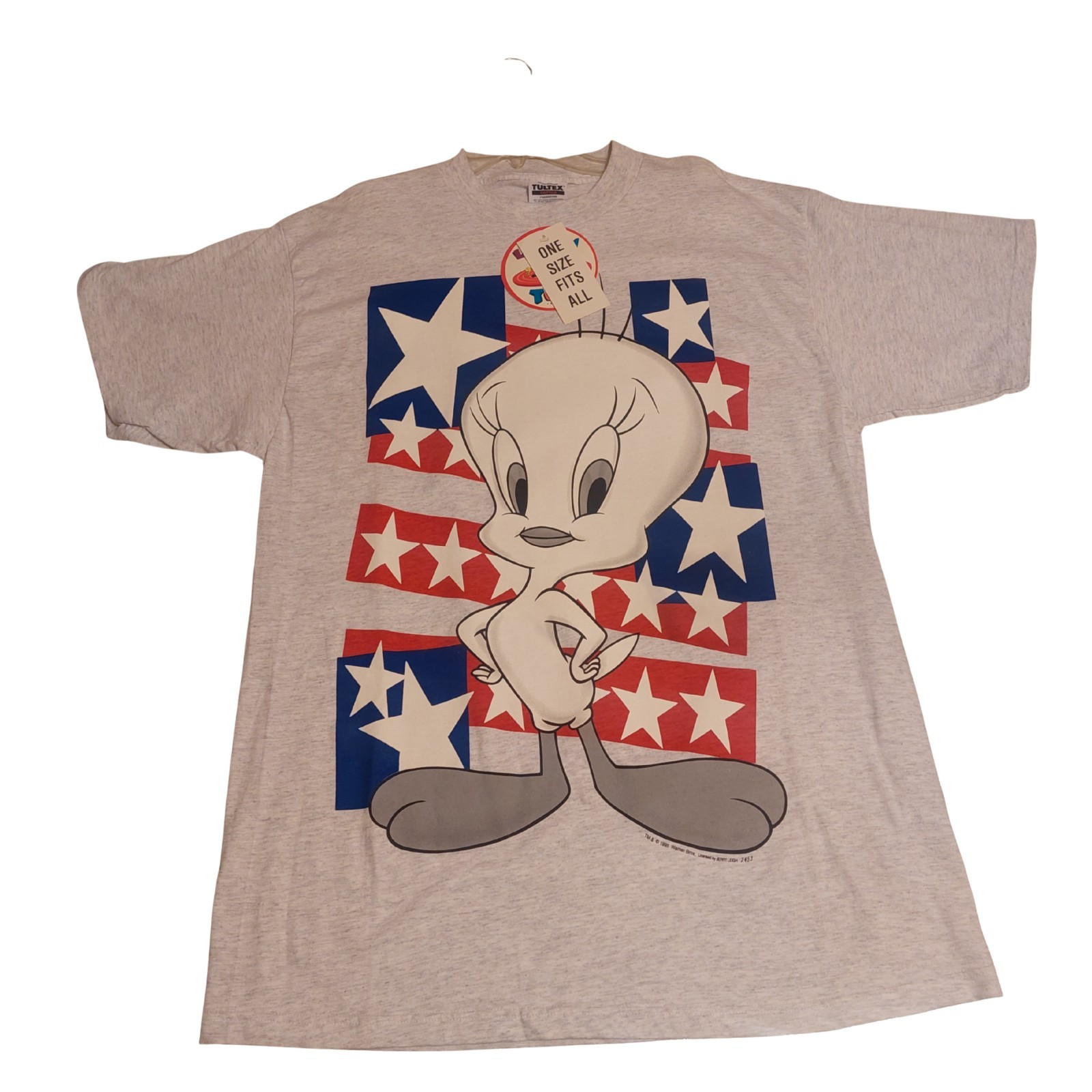 Vintage 1995 Warner Bros Loony Tunes Tweety Bird XL Cotton Gray T-Shirt NWT 