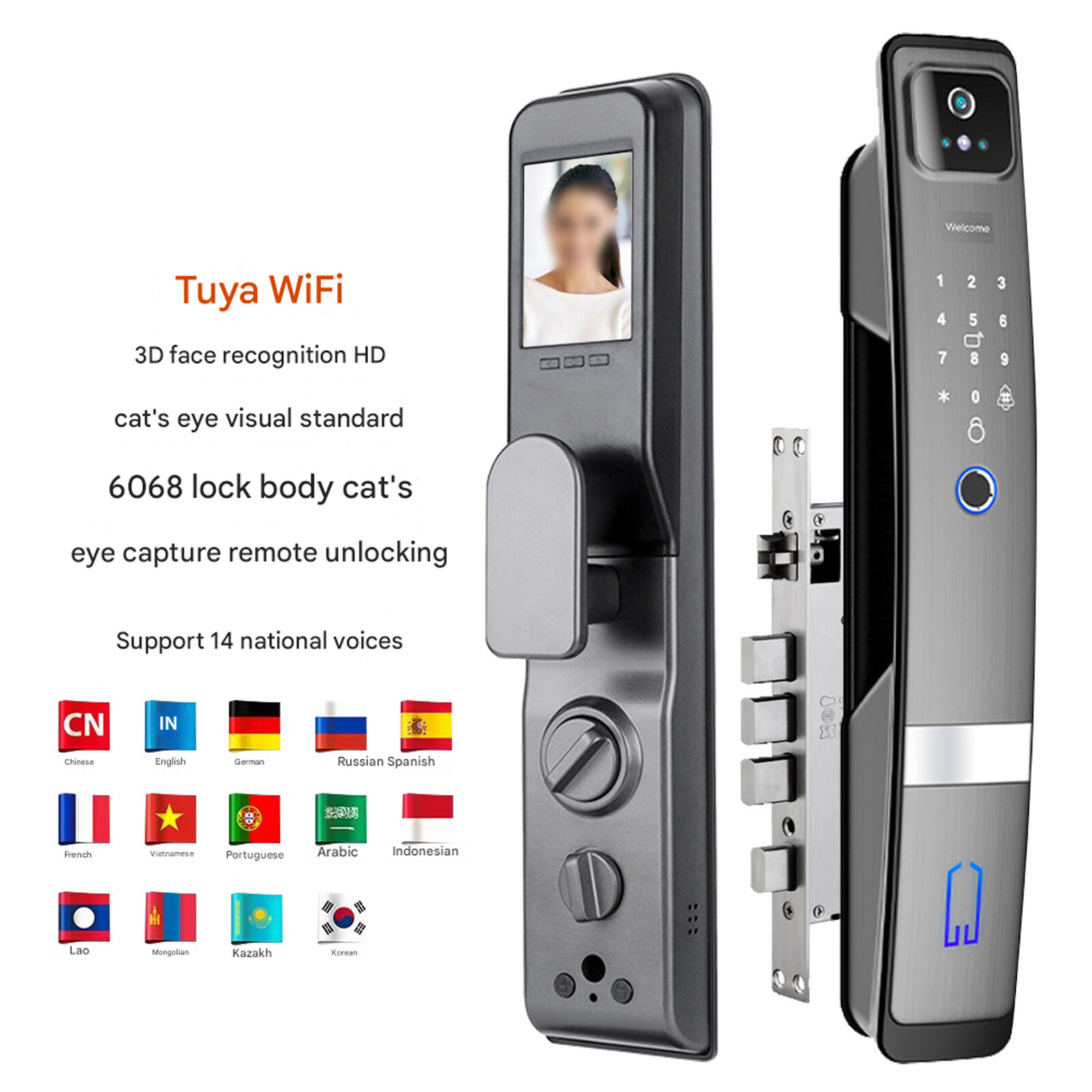 3D Face Recognition Fingerprint Password Smart Door Lock with Camera Security