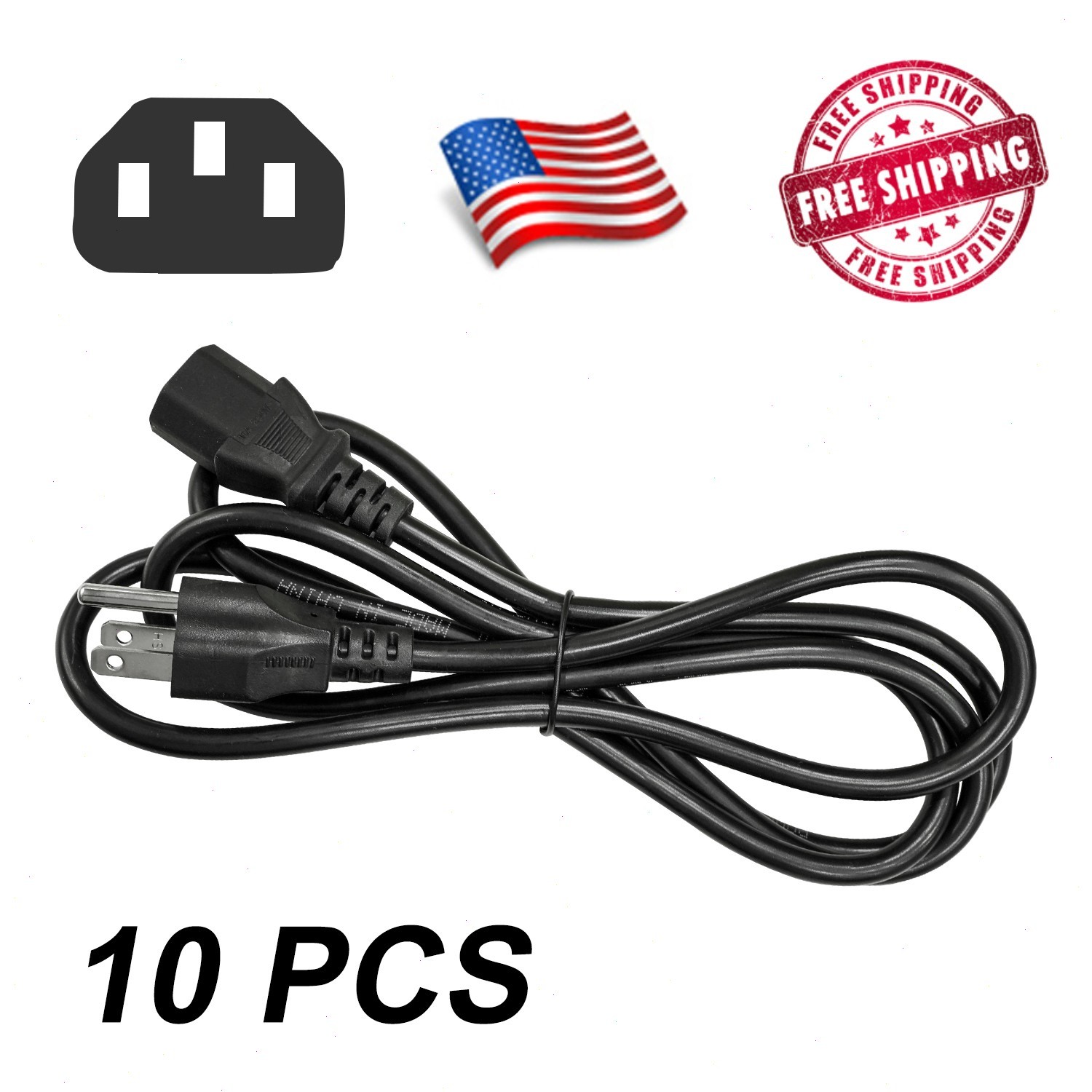 Lot of 1 - 100 AC Power Cord Cable Desktop Monitor Computer PC 6ft IEC320 Lot of 1 - 100 AC Power Cord Cable Desktop Monitor Computer PC 6ft IEC320