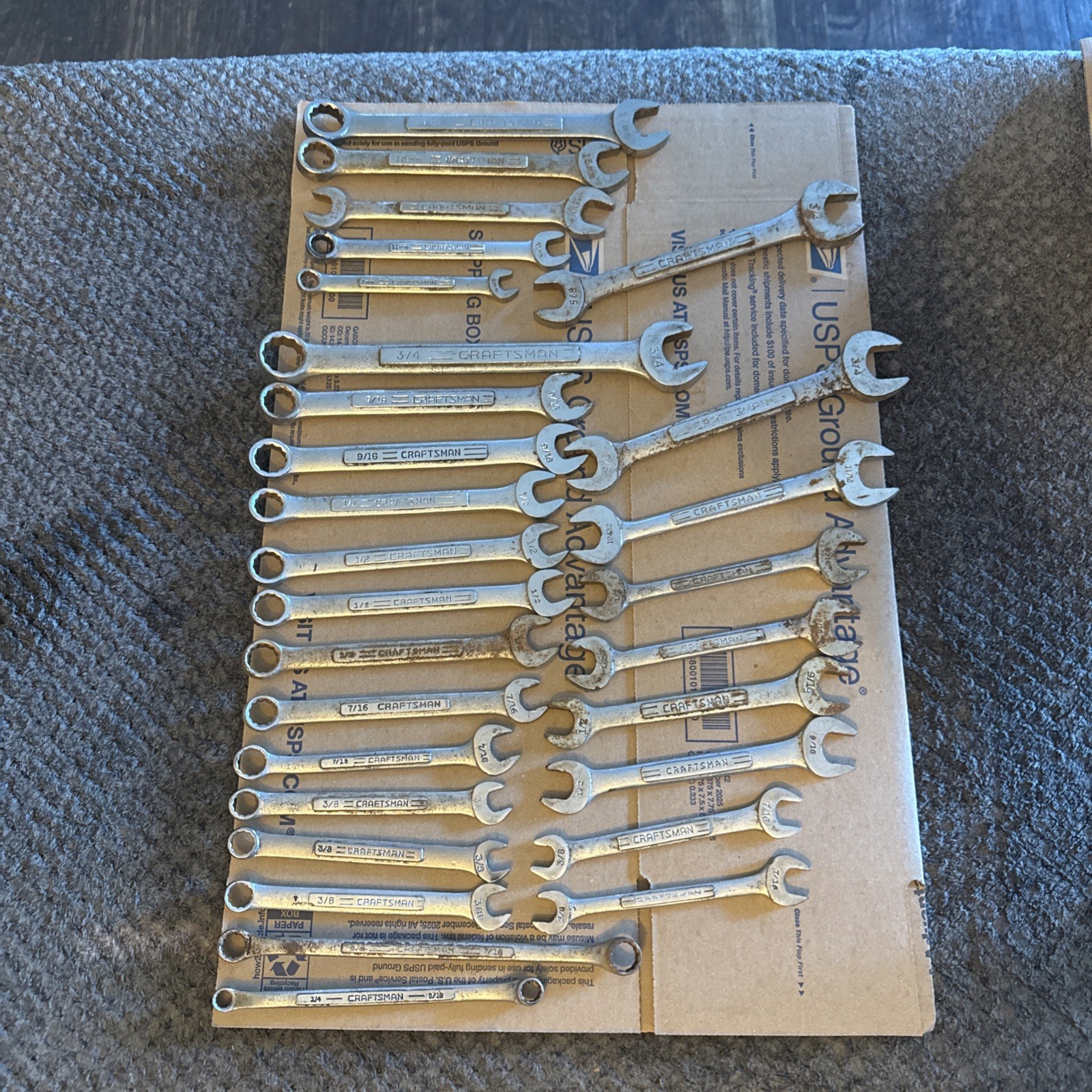 Vtg Used Craftsman Combination Wrench Lot 28pc SAE & Metric Made in USA
