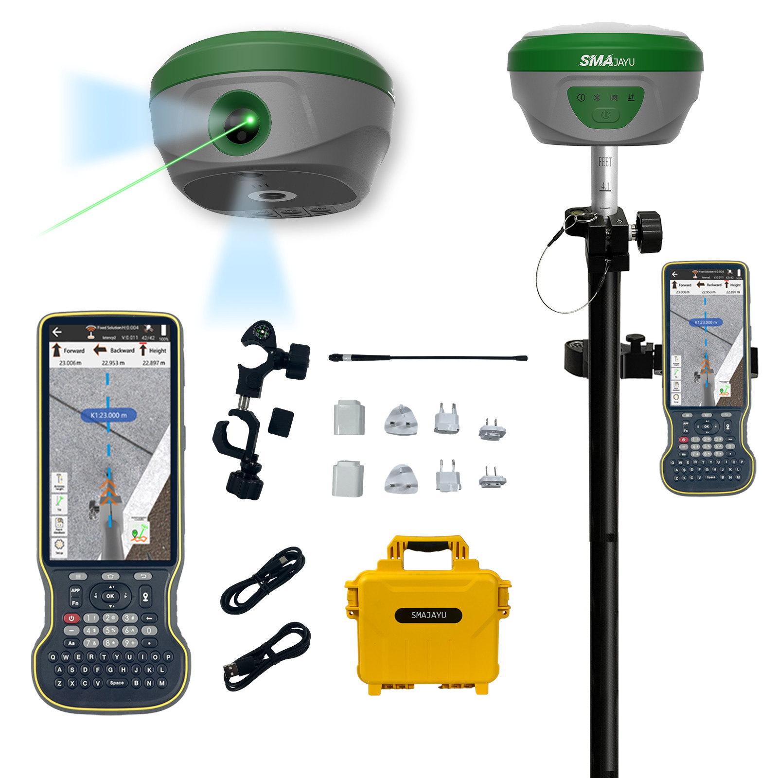 SMA28H Laser (30m Max) RTK GNSS Survey System AR Stakeout, 120° IMU, 15km UHF