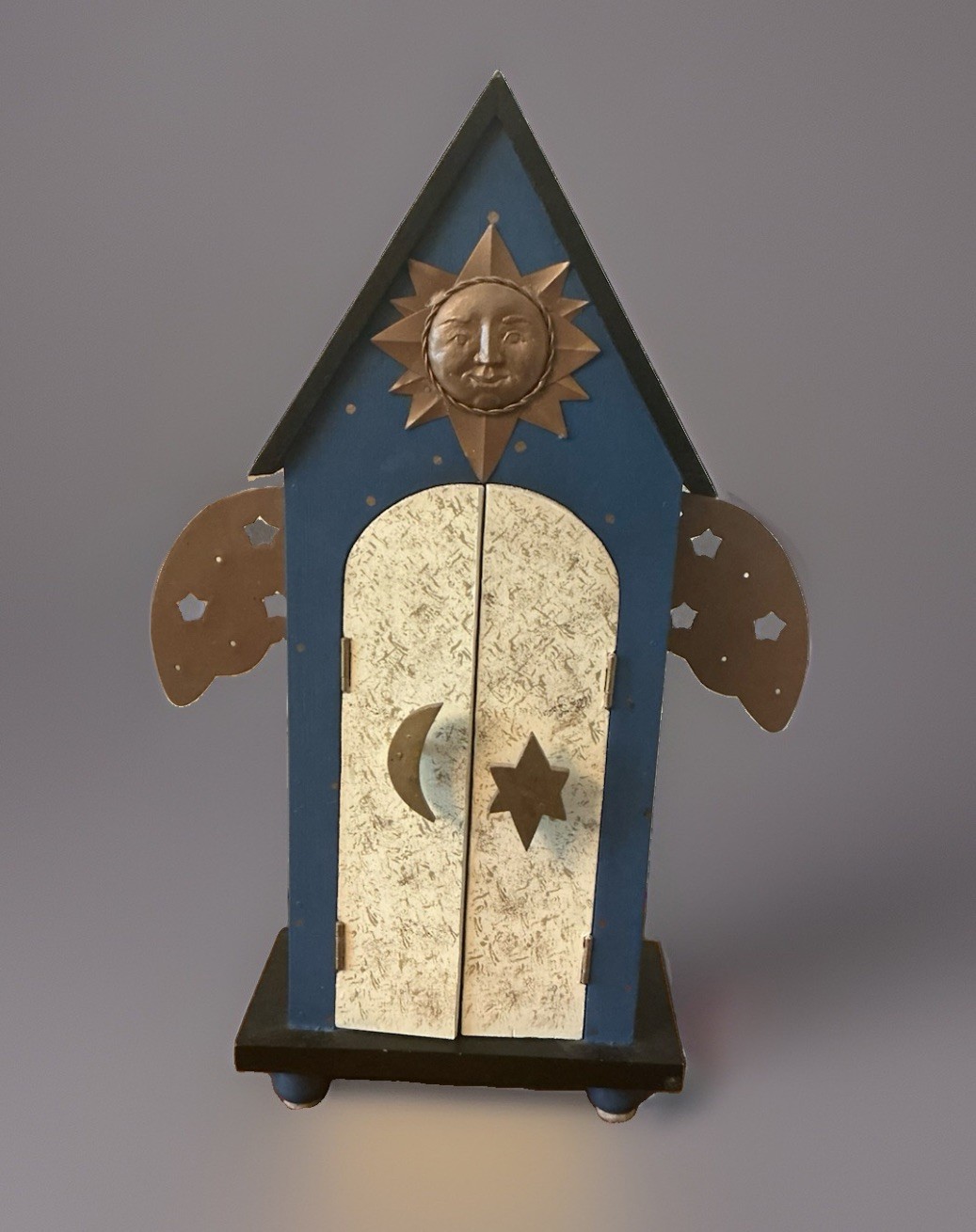 Vintage 1990’s Celestial Tabletop Or Wall Hanging Cabinet Shelf Sun Moon Stars