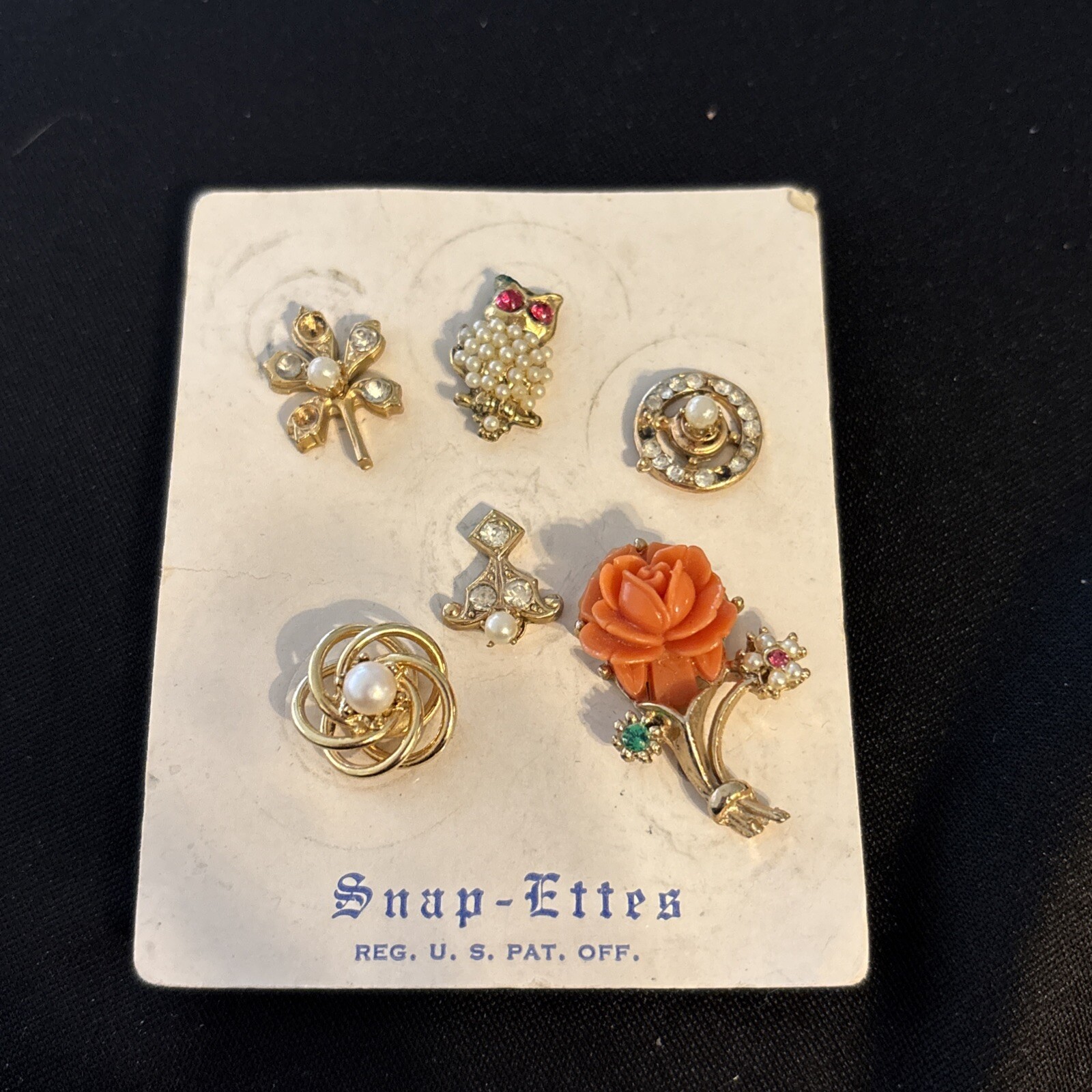 Vintage 1950\'s Snap-Ettes 6 Pins Brooches Carded Owl Rose Flower Vintage 1950\'s Snap-Ettes 6 Pins Brooches Carded Owl Rose Flower
