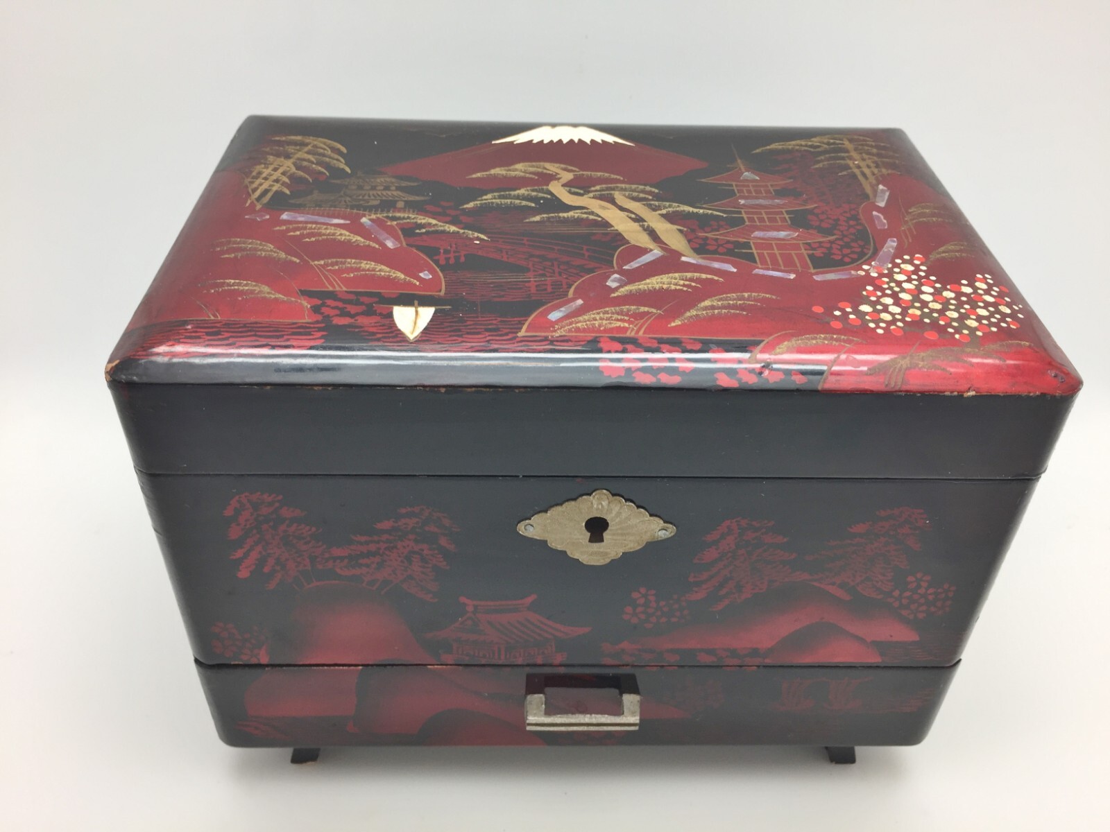 Black Lacquer Japan Jewelry Music Box 7 3/4\