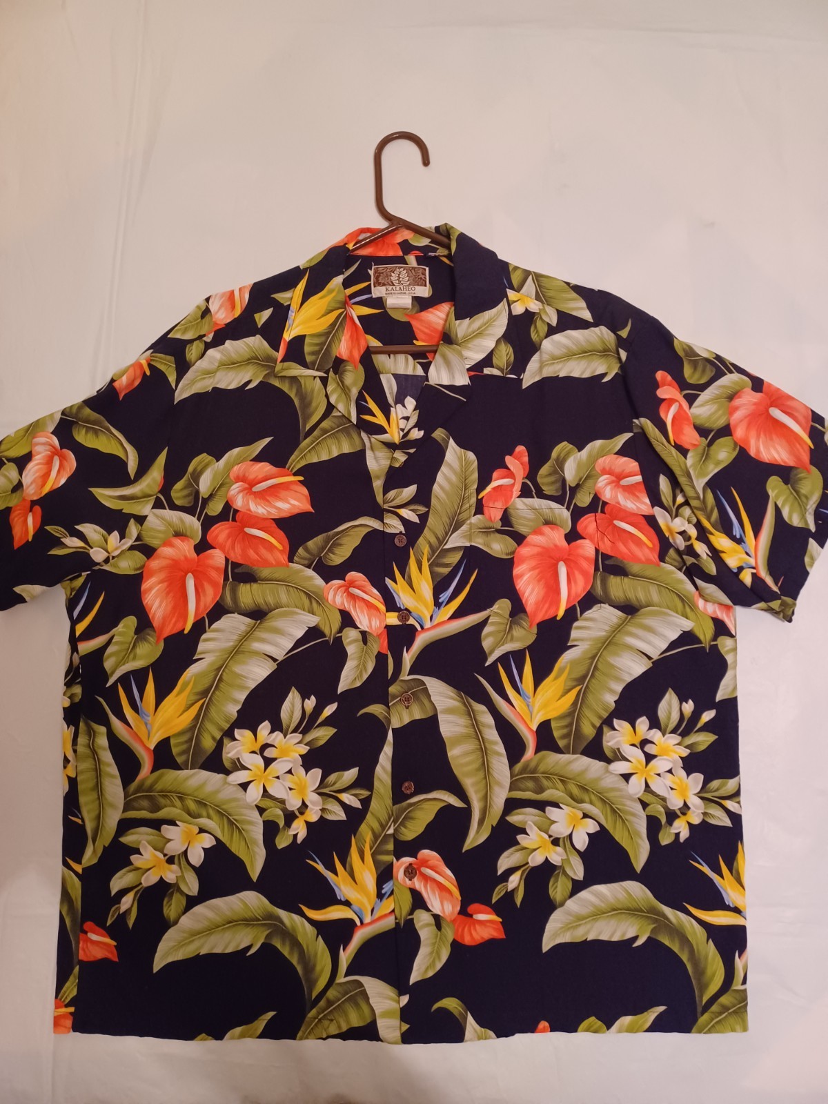 Vintage Kalaheo Birds of Paradise Magnum PI Men\'s 2XL Black Hawaiian Shirt USA