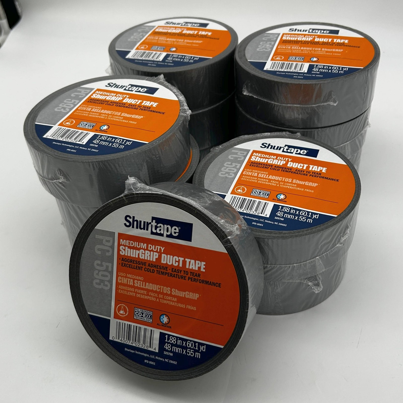Shurtape PC593 Duct Tape Silver 48MM X 55m 8 Mil General Purpose 152303 12 Rolls