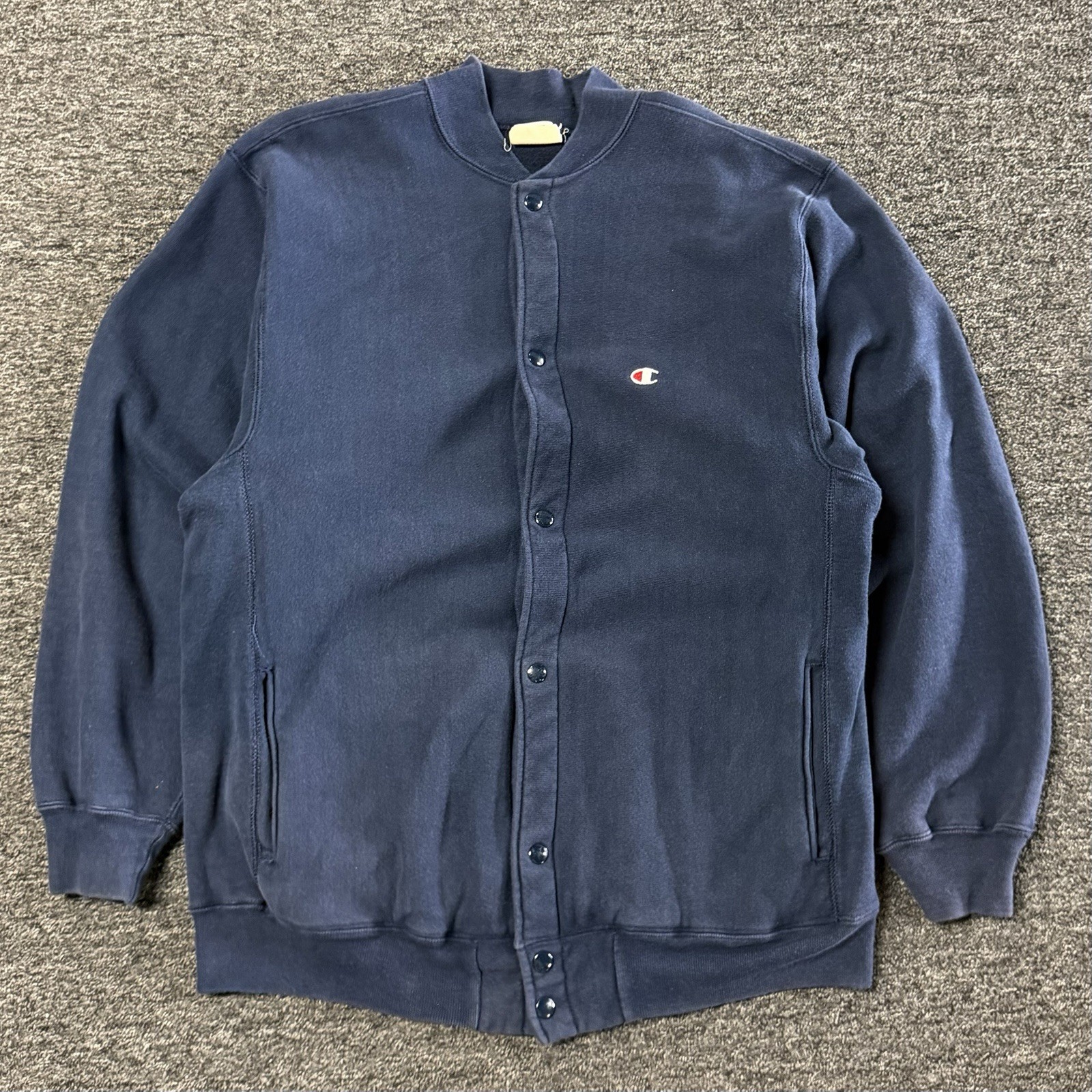 Champion Reverse Weave Faded Blue Snap Cardigan Sweatshirt Vintage 90s Sz XL