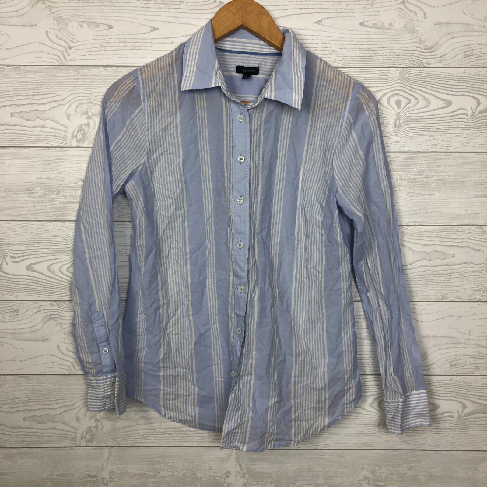Talbot\'s Women\'s Small Striped Long Sleeve Button Front Shirt 100% Cotton Blue