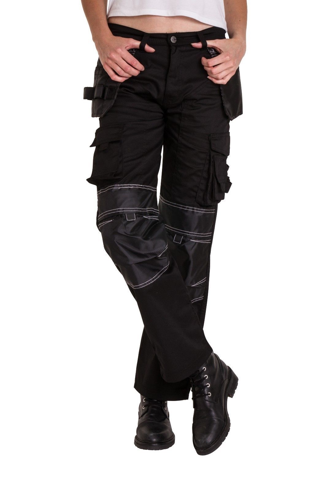 Ladies Womens Cargo Combat Work Trousers Knee Pad Pockets Working Pants