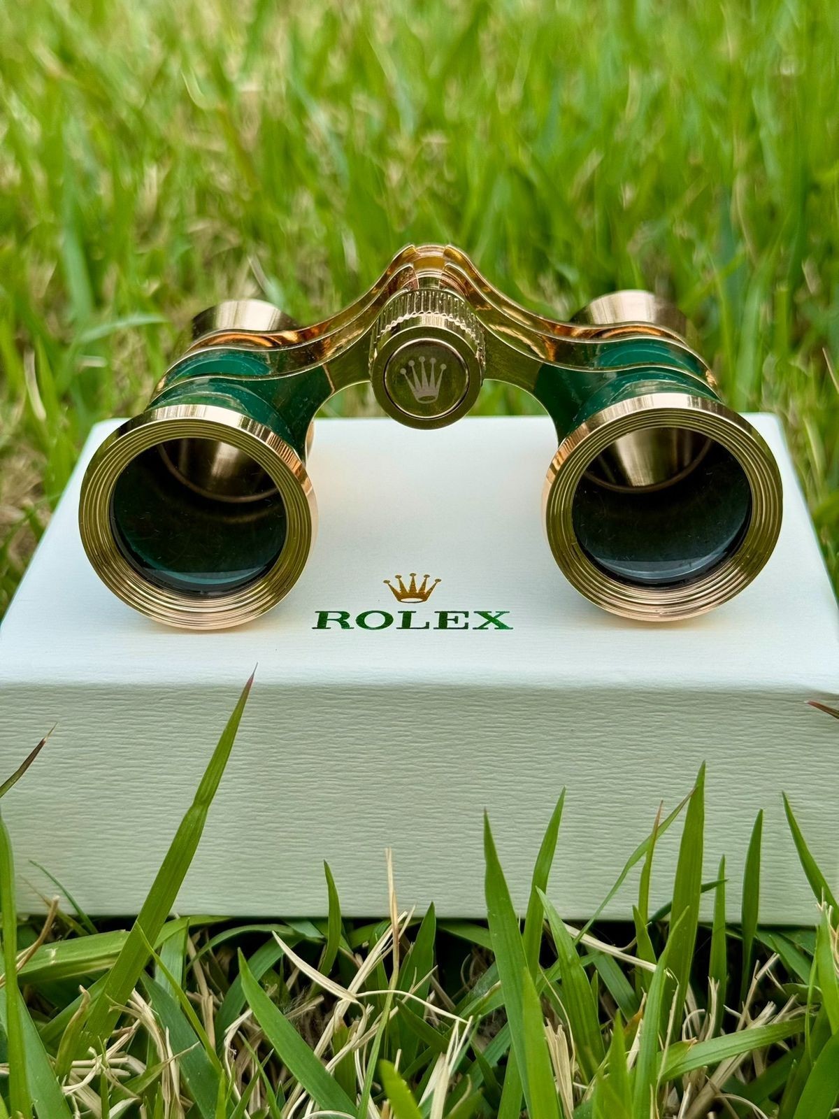 Rolex Green Opera Glasses Binoculars with Box & Pouch Gold  – Rare Collectible