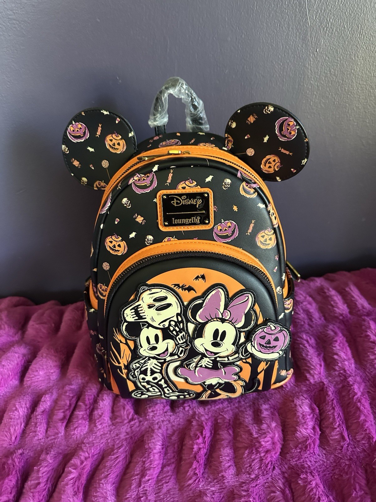 Loungefly Disney Mickey & Minnie Skeleton Glow-in-the-Dark Mini Backpack Loungefly Disney Mickey & Minnie Skeleton Glow-in-the-Dark Mini Backpack