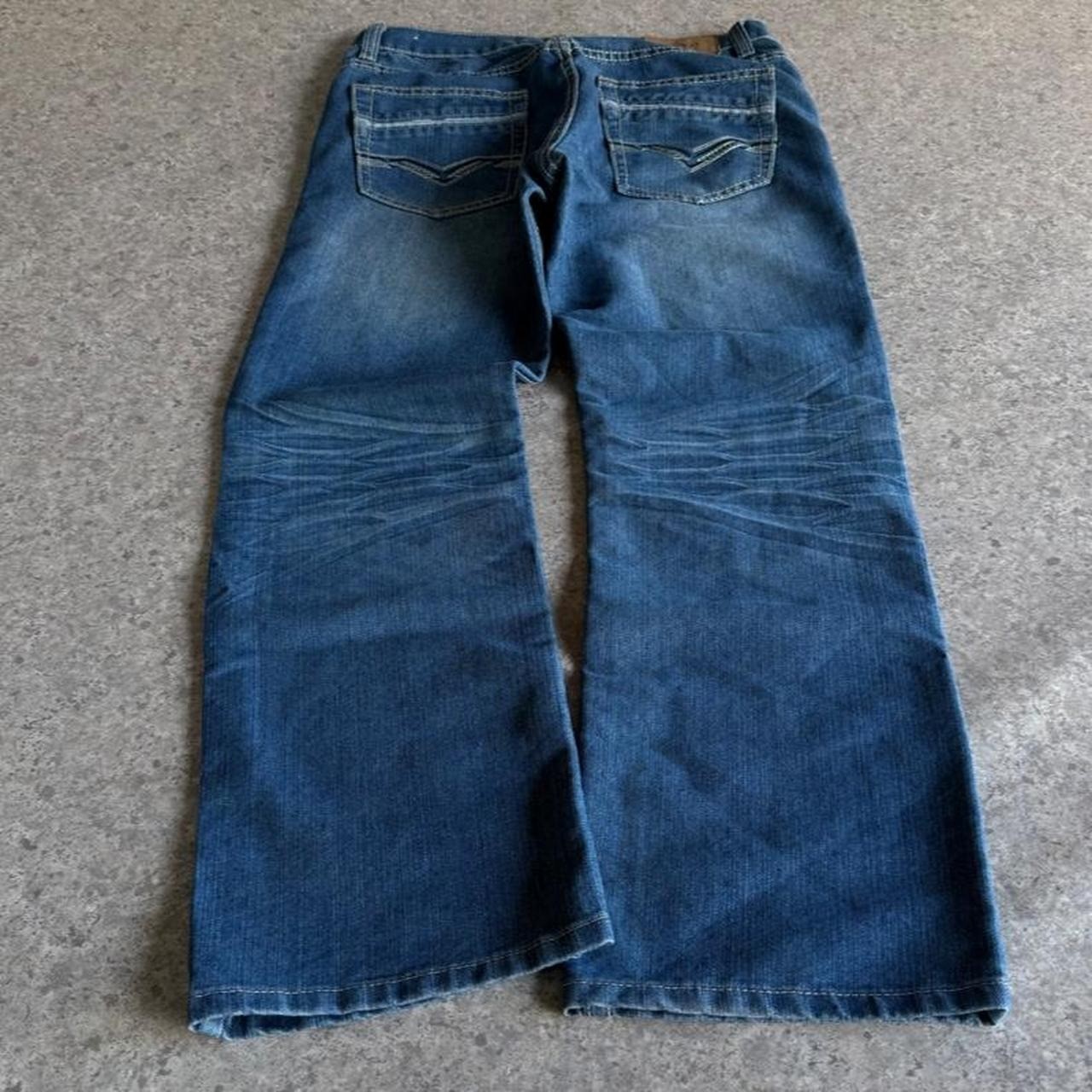 2000\'s y2k low rise whisker faded embroidered European jeans Mens 34/30