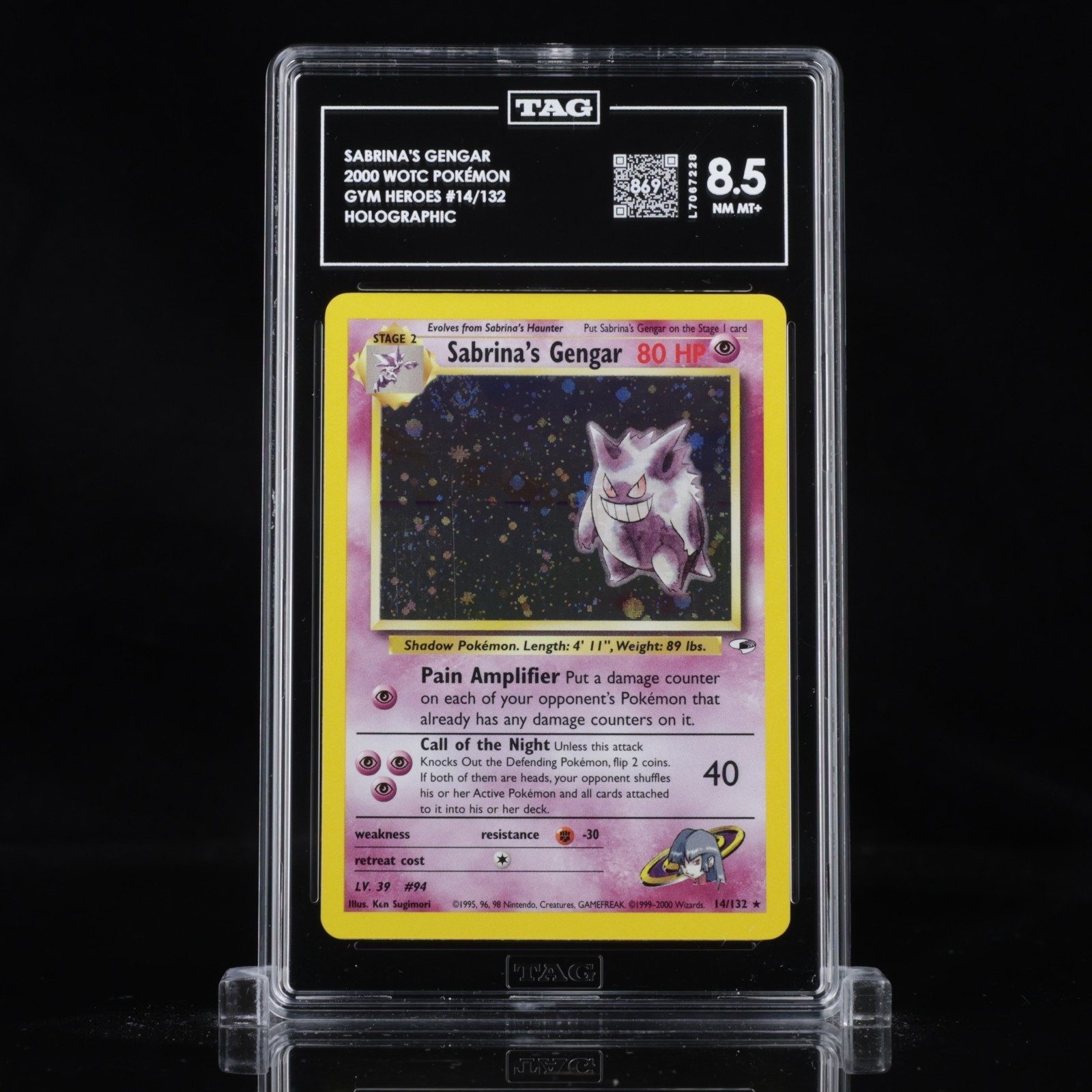 Pokemon Company 2000 Gym Heroes Sabrina\'s Gengar Holo Rare 14/132 EN TAG 8.5 Pokemon Company 2000 Gym Heroes Sabrina\'s Gengar Holo Rare 14/132 EN TAG 8.5