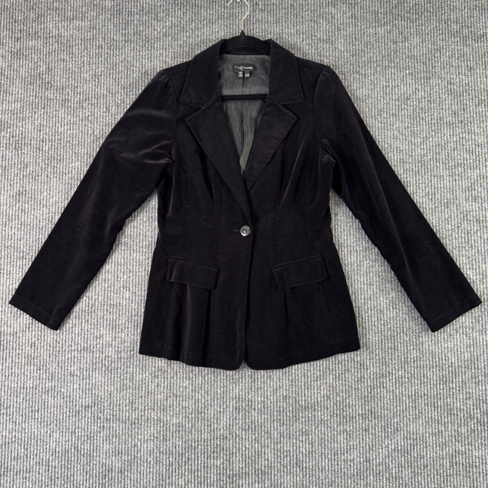 VTG My Michelle Womens 9/10 Blazer Black Velvet Cotton Y2K Whimsy Goth Jacket