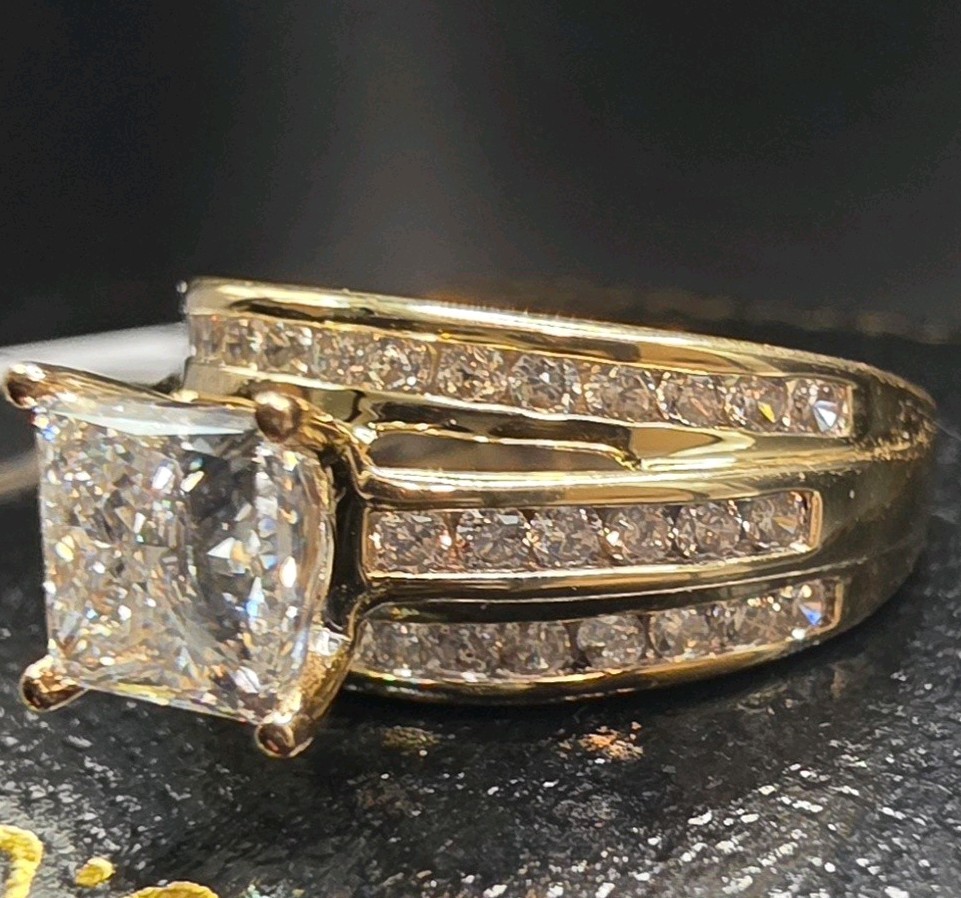 1.35 Carat IGI F-G VS1-VS2 Lab Diamond Ring w/CZ Accents 10K  YG Approx. Sz 6.75