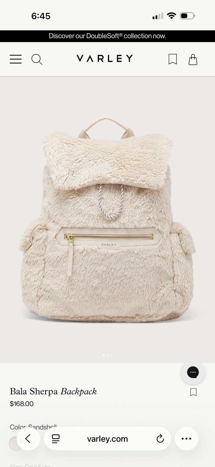 Varley Bala style Sherpa Backpack In Sandshell -SOLD OUT- Retail $168- NWT
