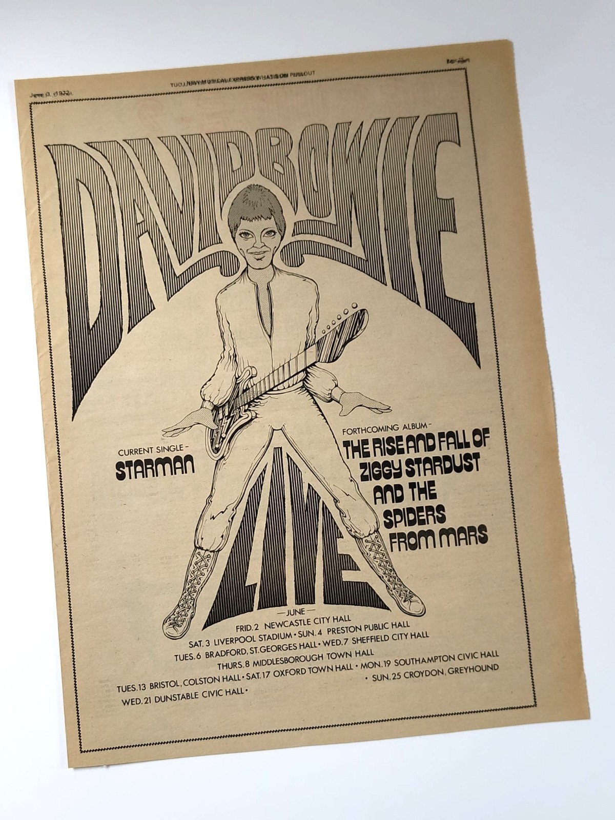 Official 1972 David Bowie Ziggy Stardust UK Tour + LP + Starman 7\